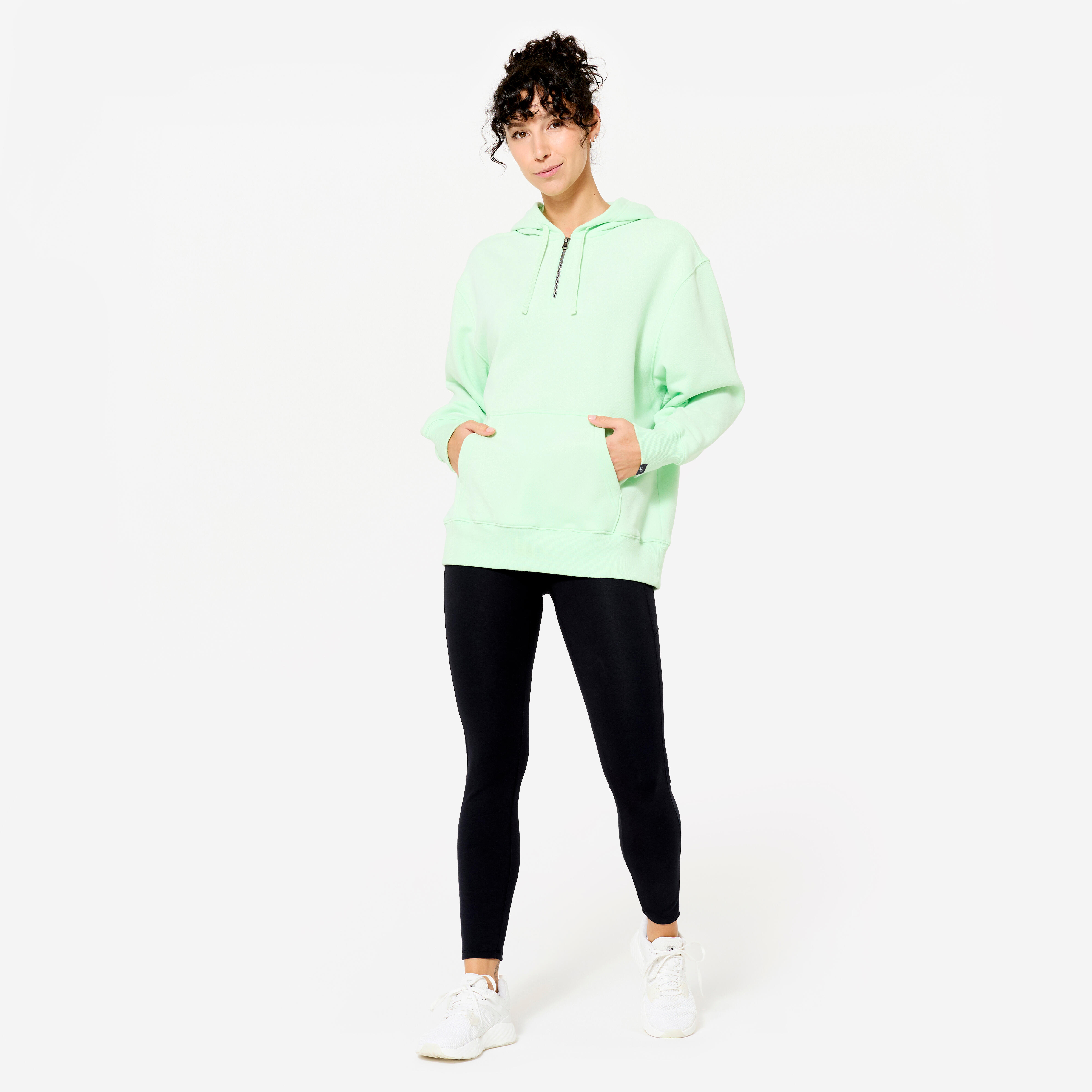 Women's Loose Fitness Hoodie - 520 Light Green Half-Zip