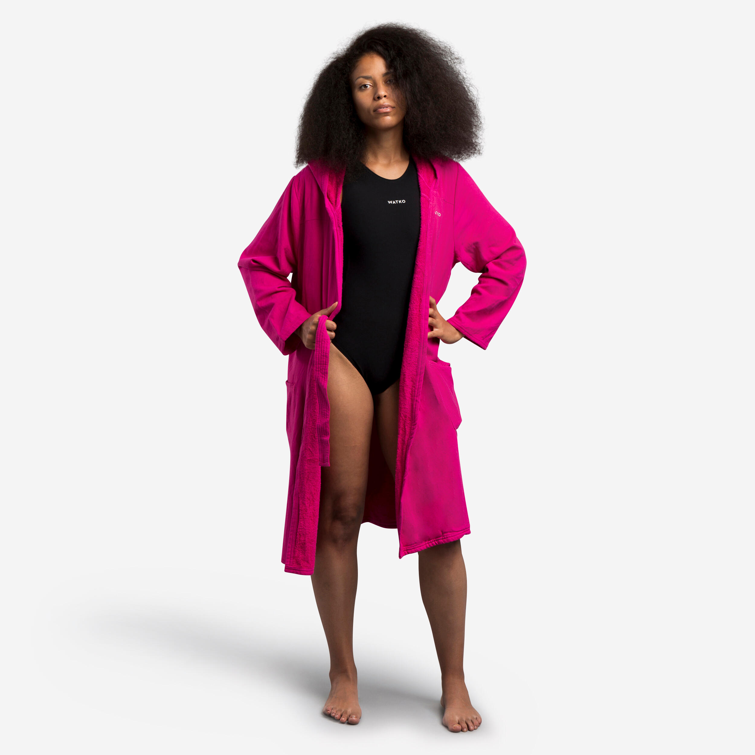 Women's Cotton Pool Bathrobe - 500 Pink