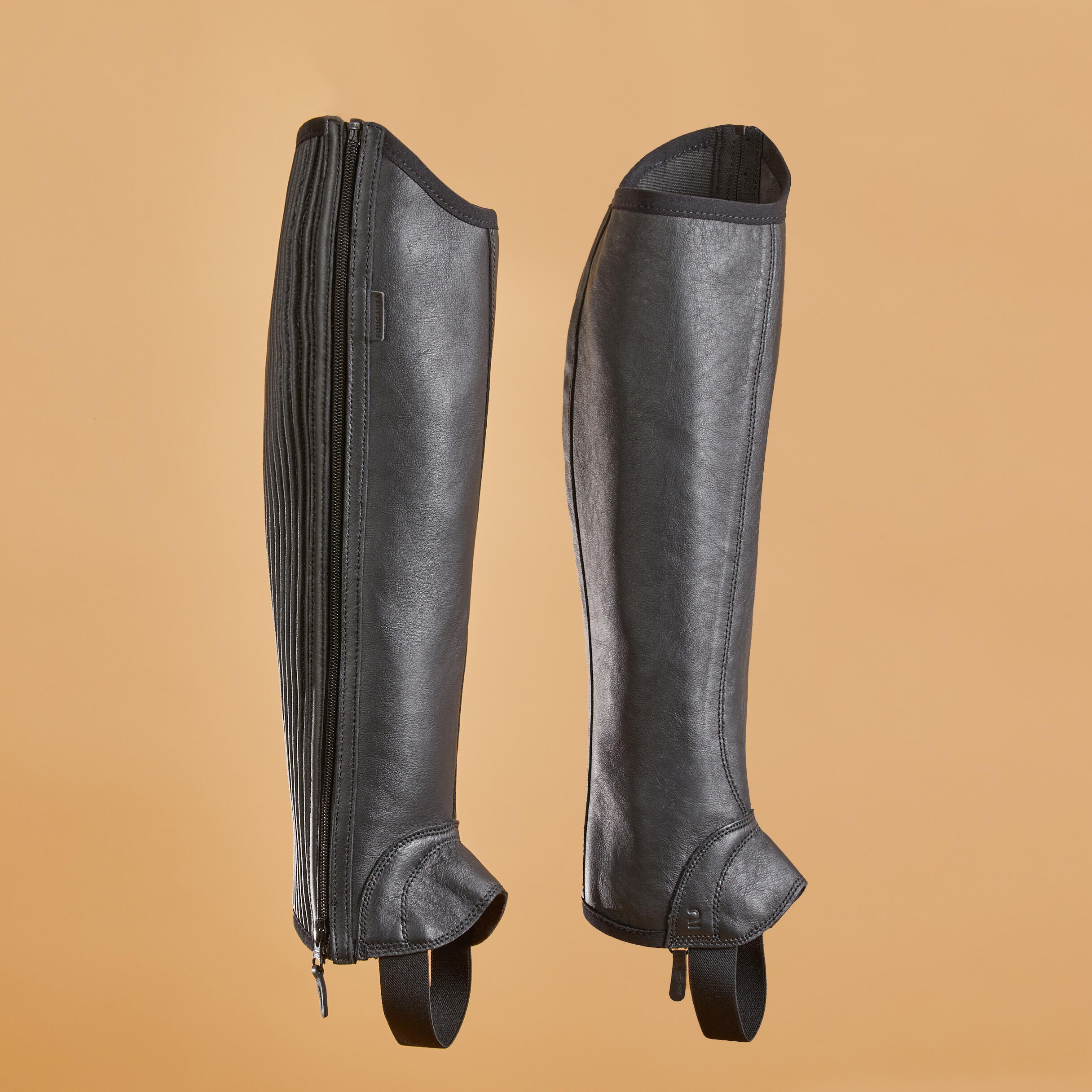 Horse Riding Leather Half-Chaps with Gusset - Black