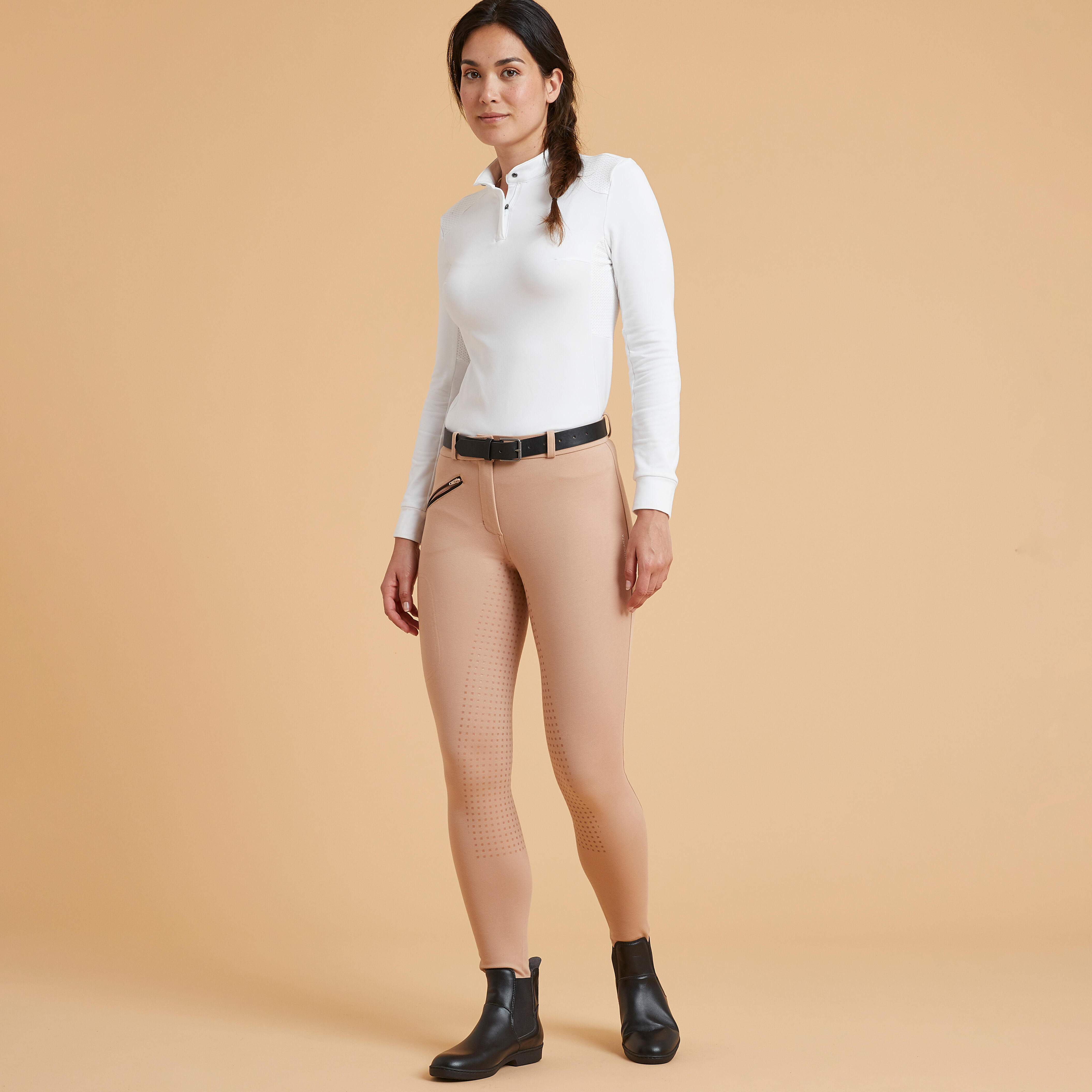 Warm Silicone Seat Horse Riding Fullgrip Women - Jodhpurs 180 Powder Grey