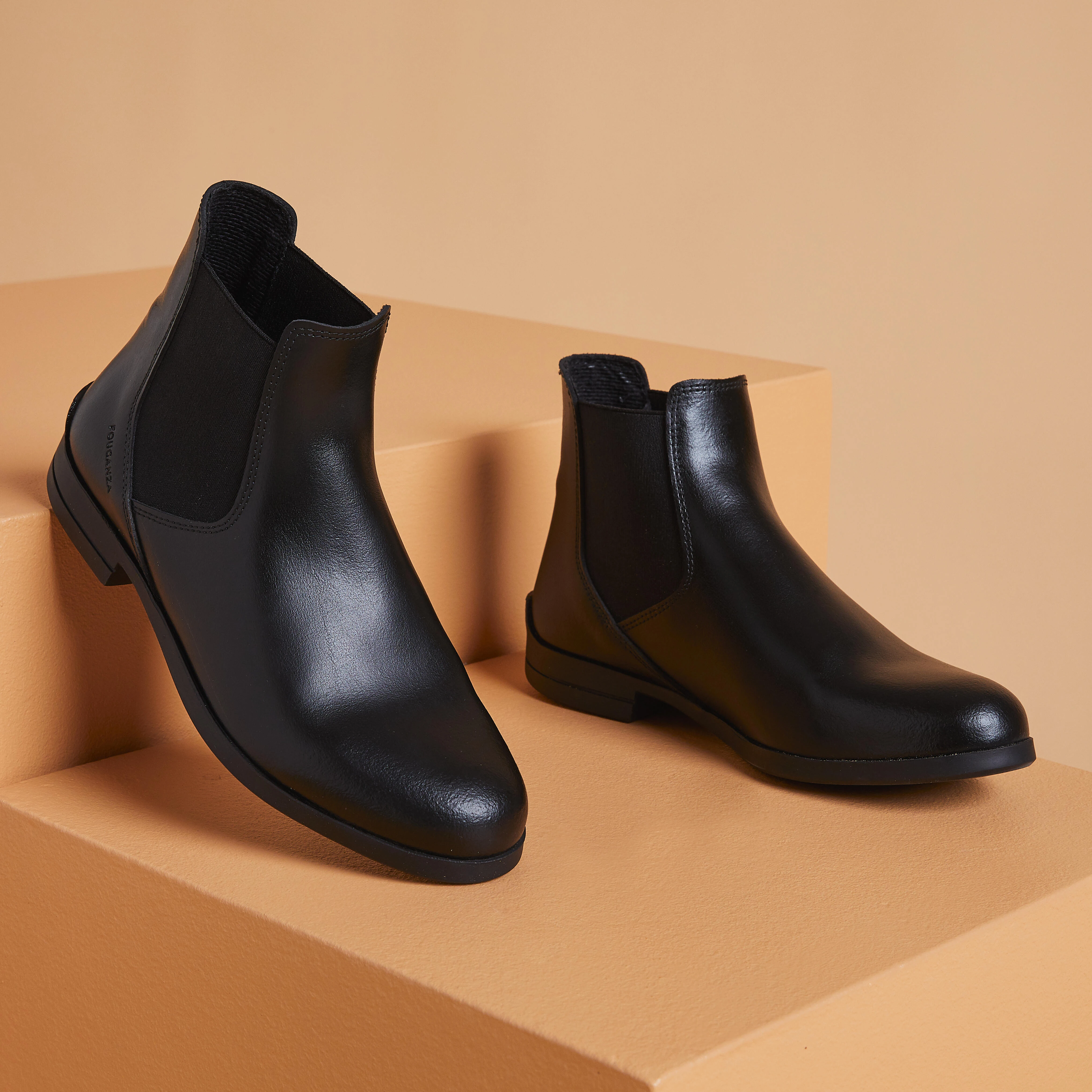 Horse Riding Leather Jodhpur Boots - 500 Black