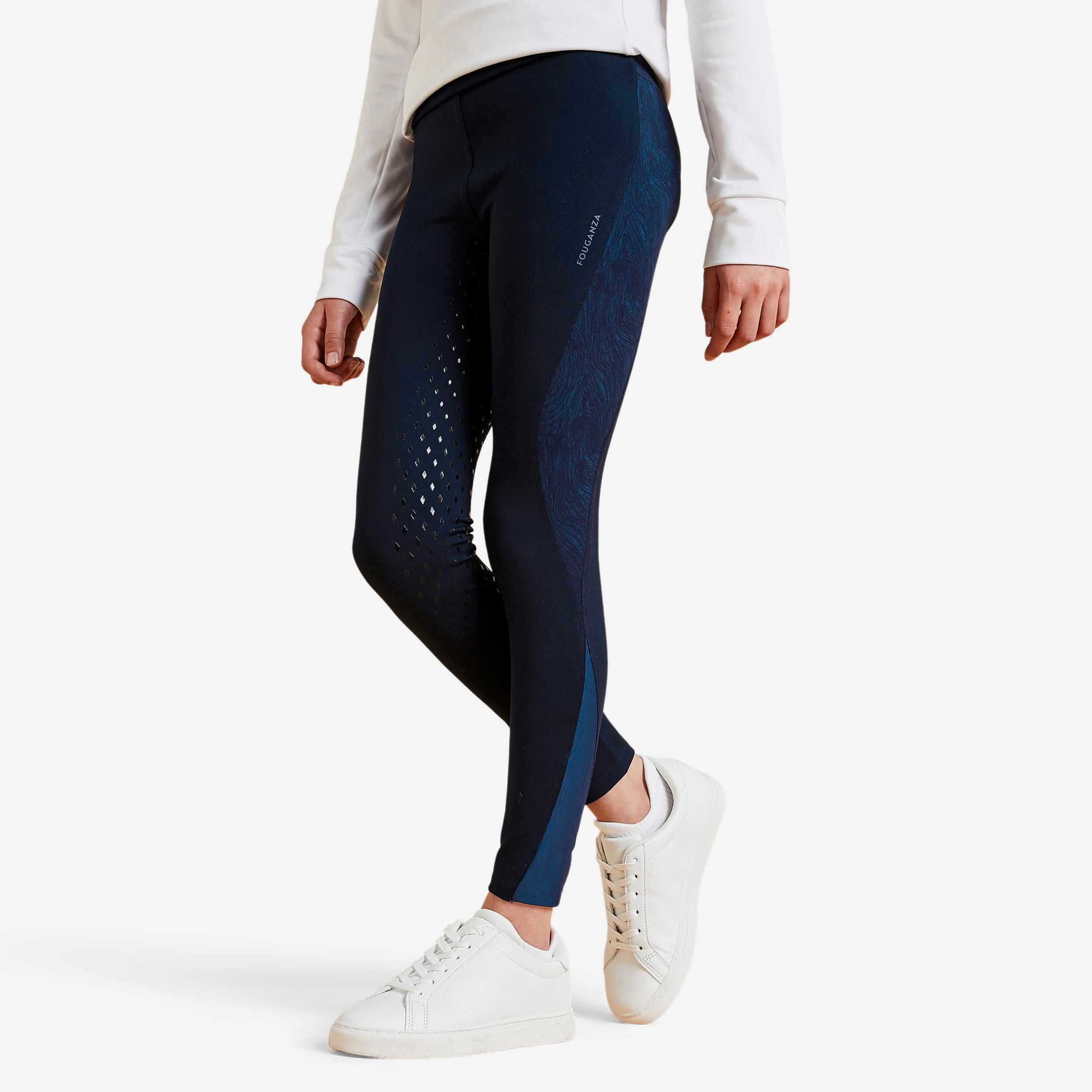 Kids' Horse Riding Leggings - Fullgrip 500 Navy Print