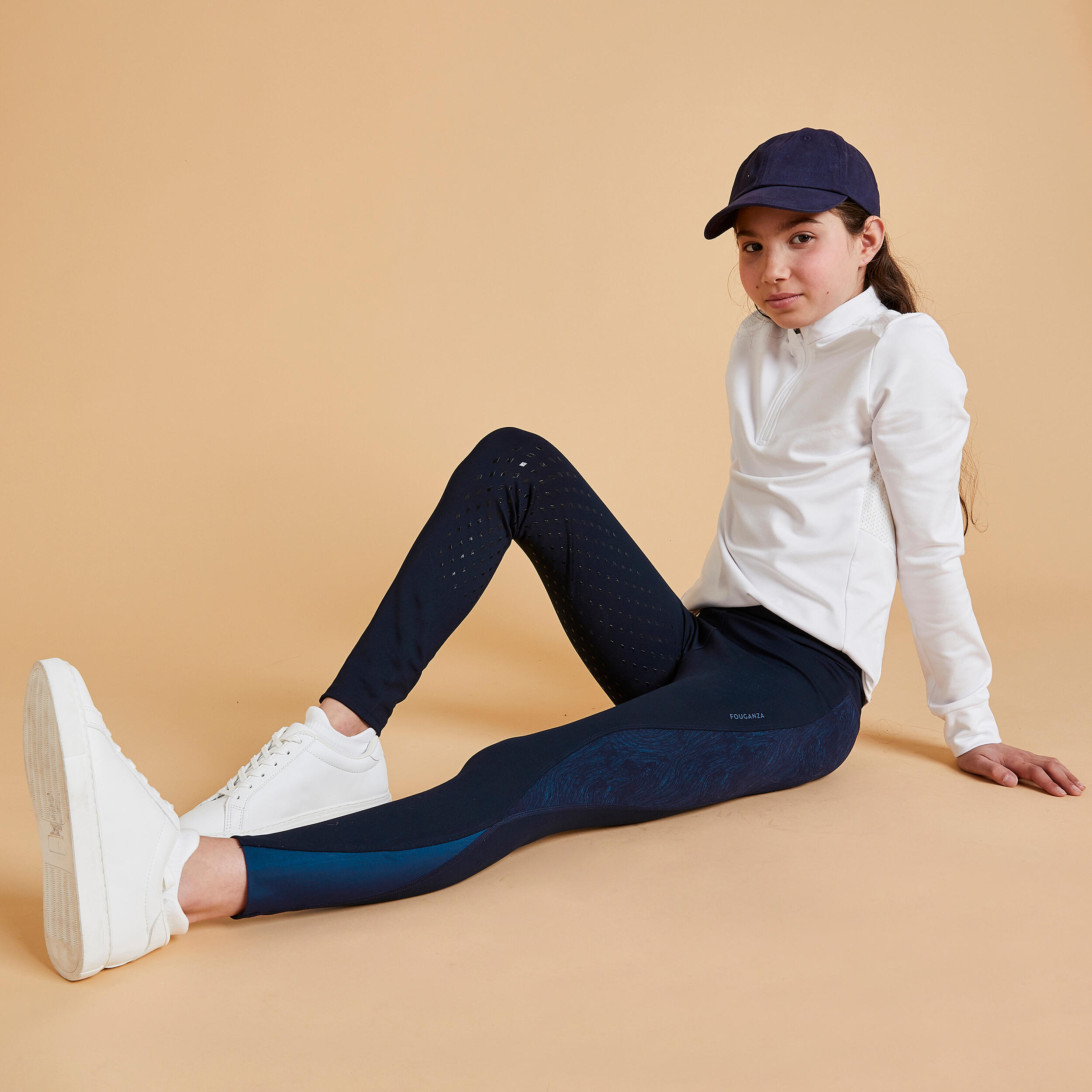 Kids' Horse Riding Leggings - Fullgrip 500 Navy Print