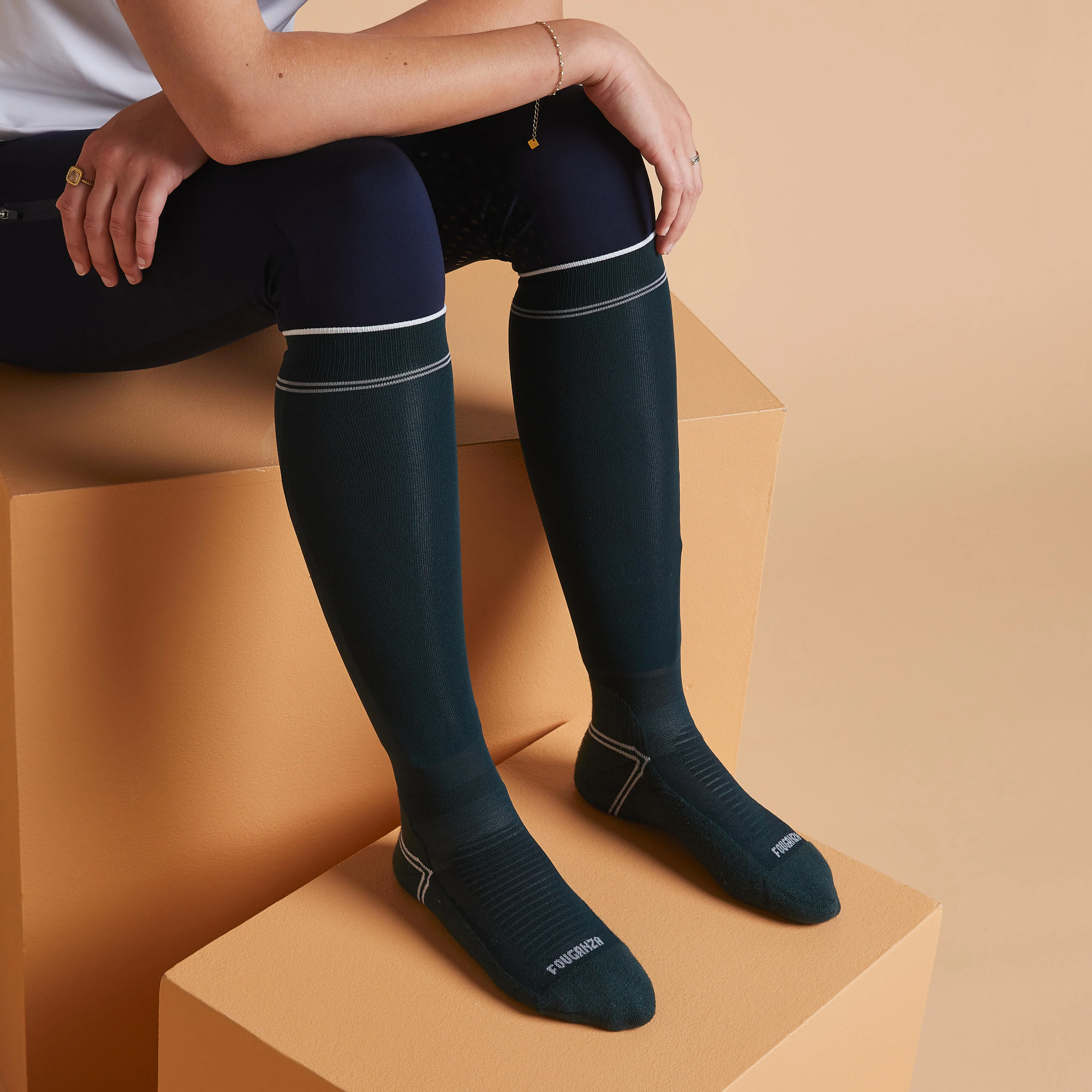 Horse Riding Ultra Thin Socks Twin-Pack - Green/Black