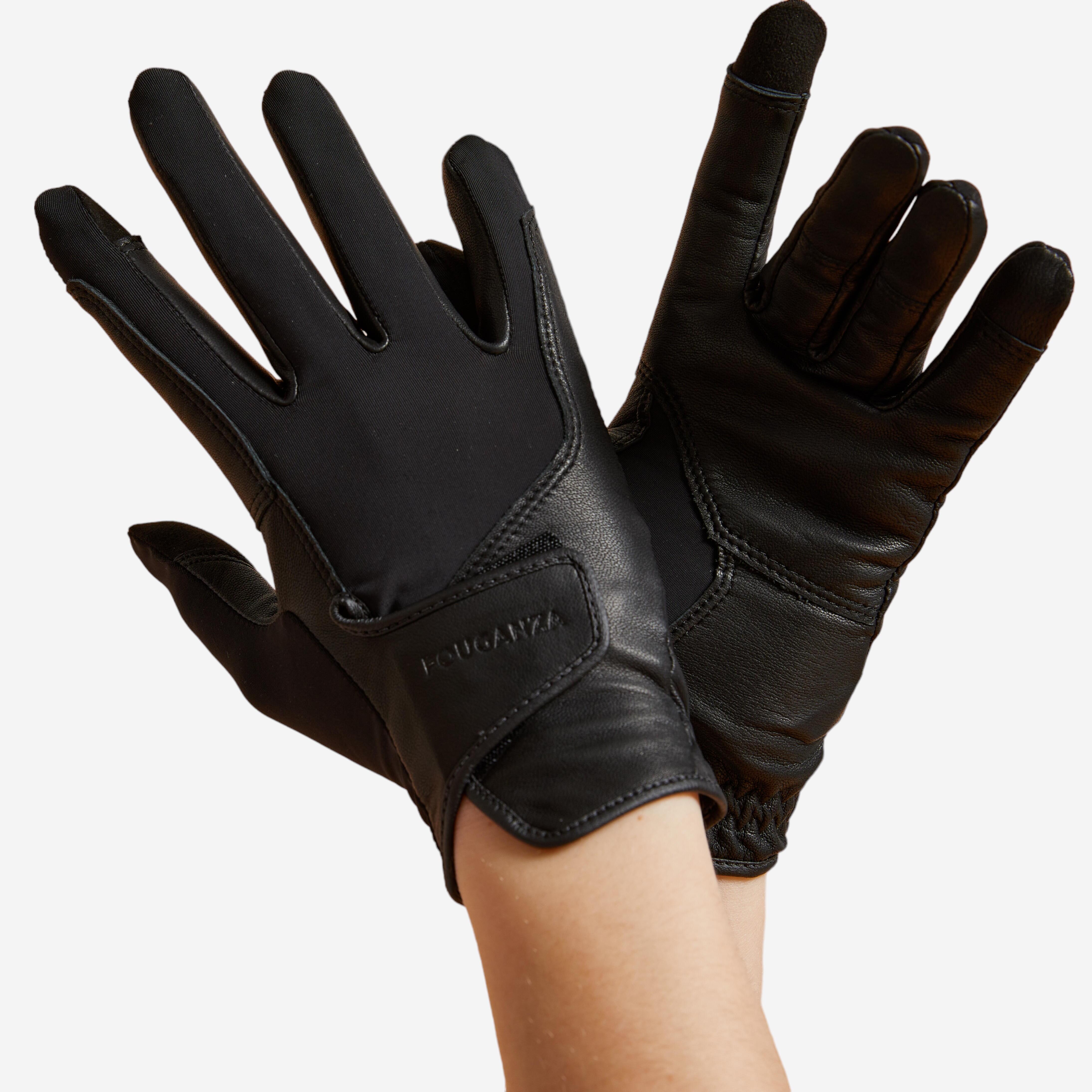 Horse Riding Leather Gloves - Classic Black