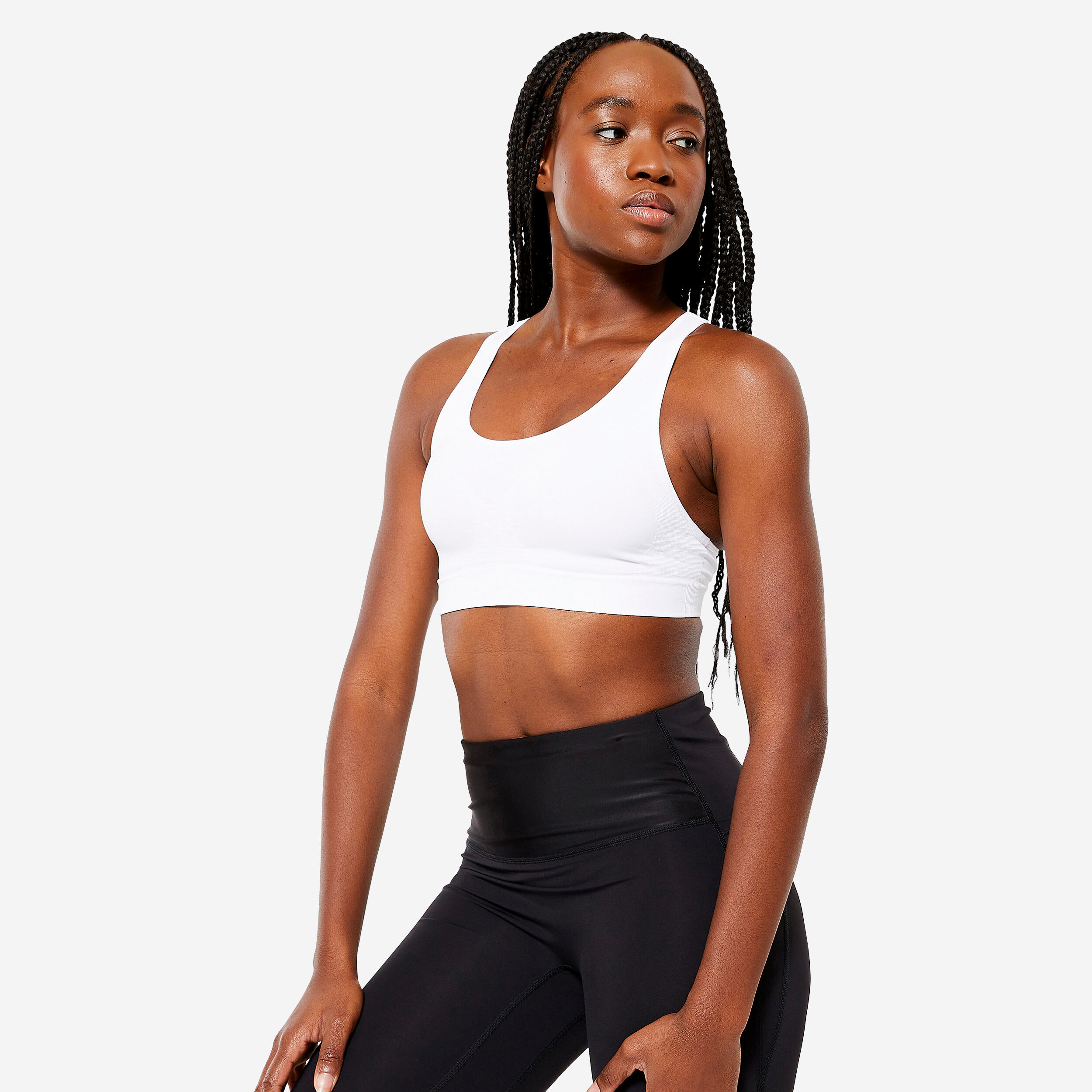 Seamless Muscle-Back Moderate-Support Bra - White