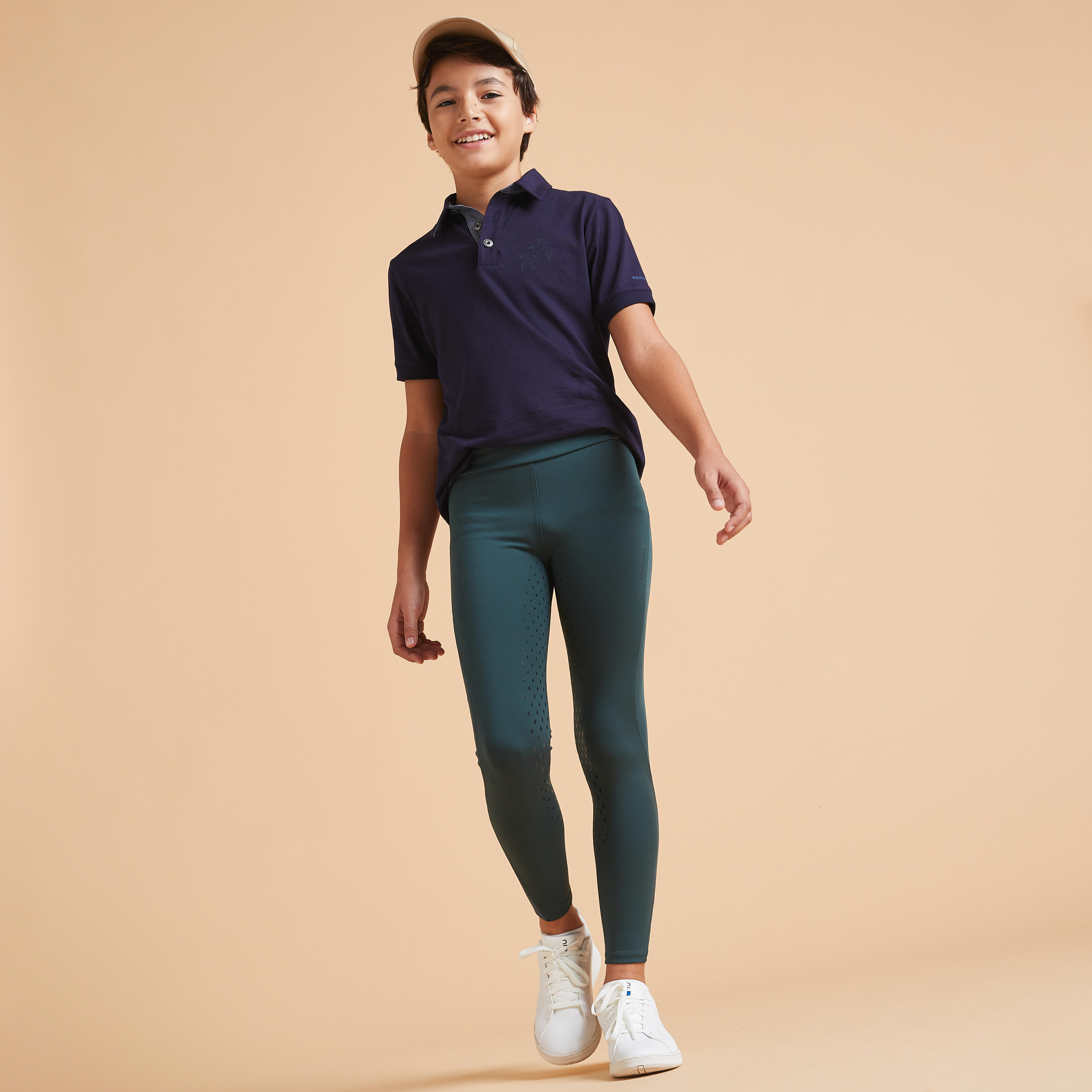 Kids' Horse Riding Fullgrip Leggings - 500 Green