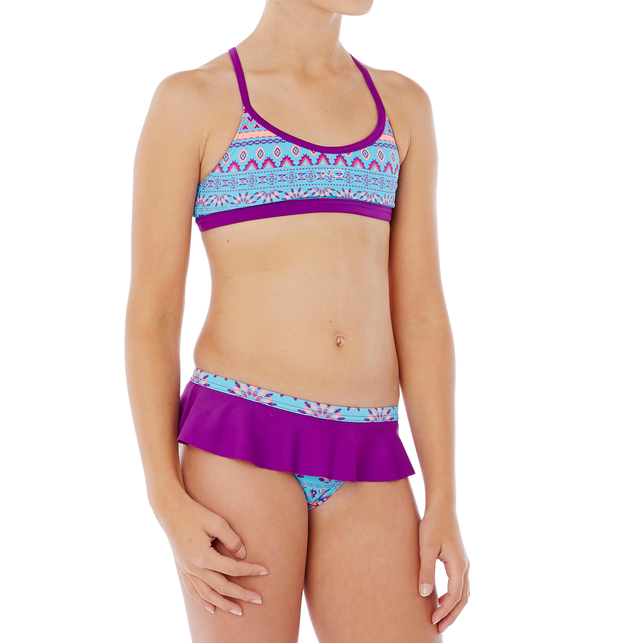 Riana Girls' Two-Piece Skirt Swimsuit - Plum Purple