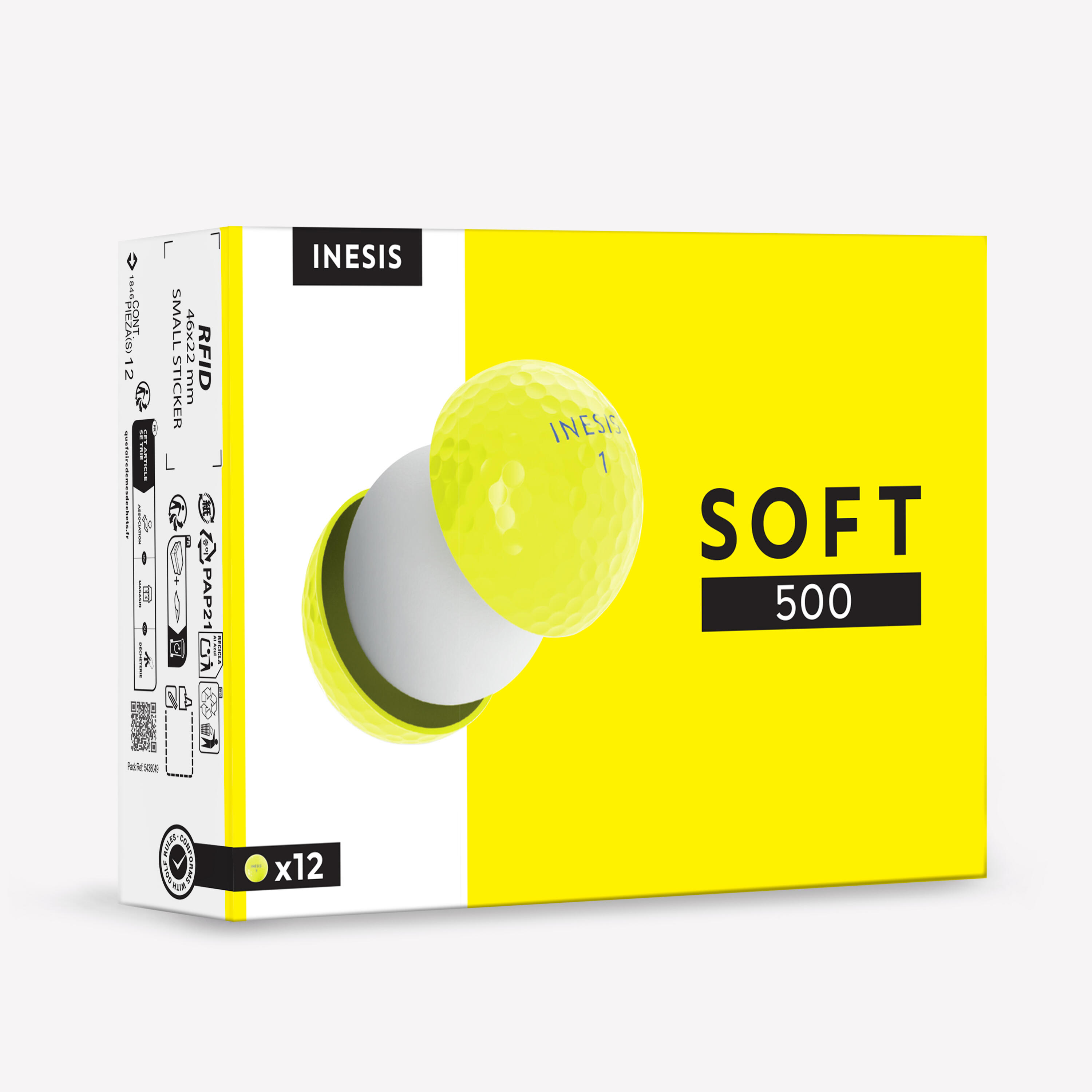 Golf BallsÂ x12 - Inesis Soft 500 Yellow