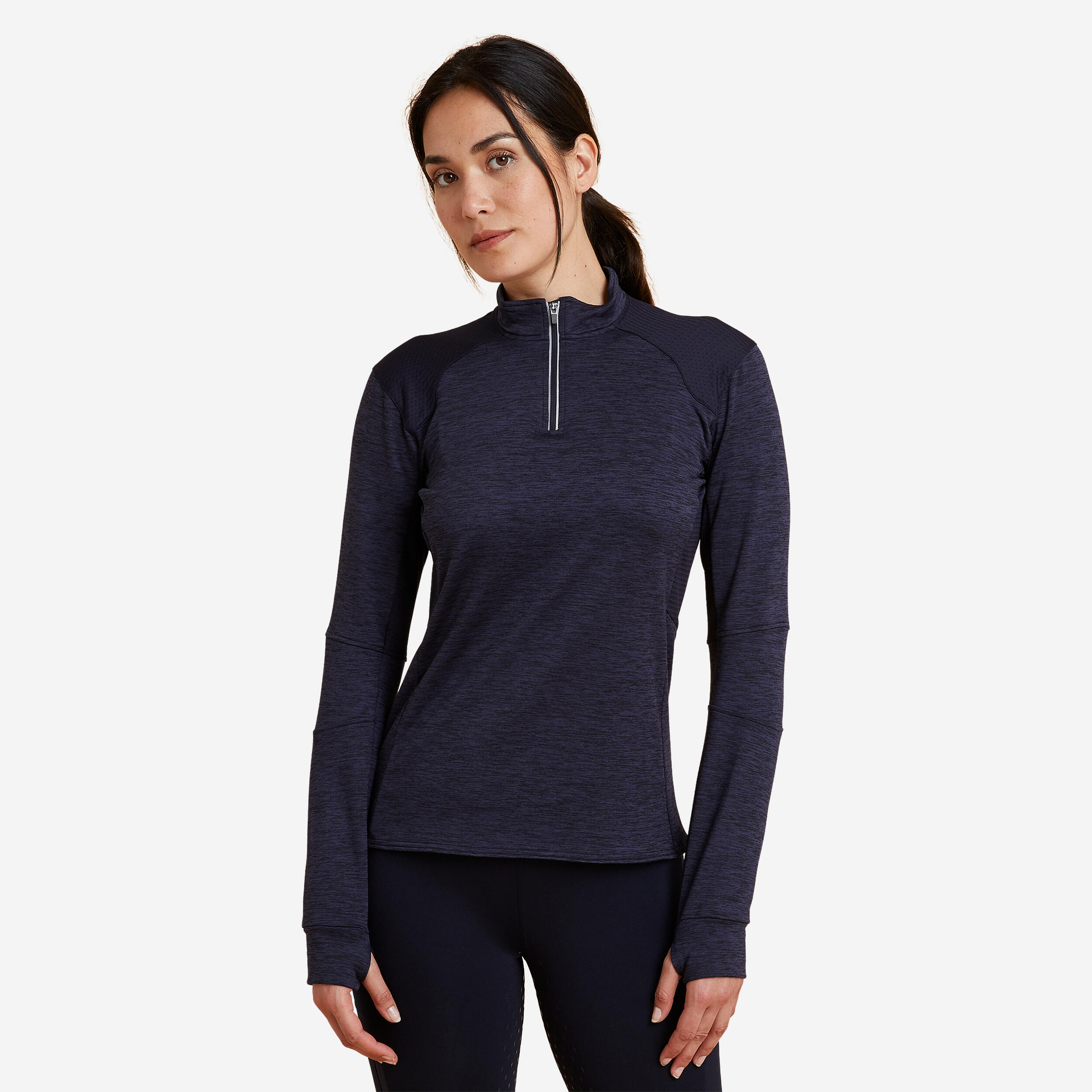 Women's Long-Sleeved Horse Riding Warm Polo Shirt - 500 Blue