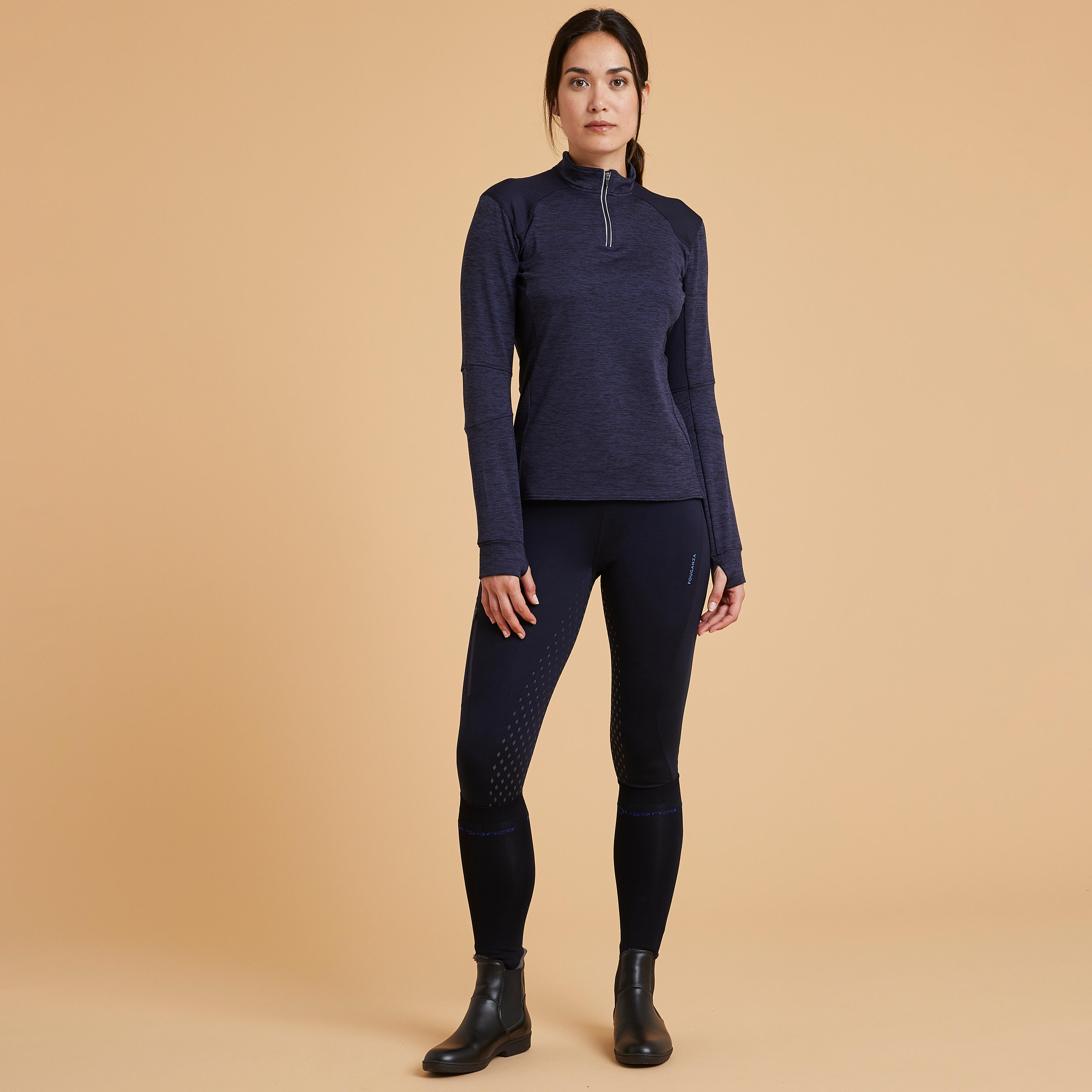 Women's Long-Sleeved Horse Riding Warm Polo Shirt - 500 Blue