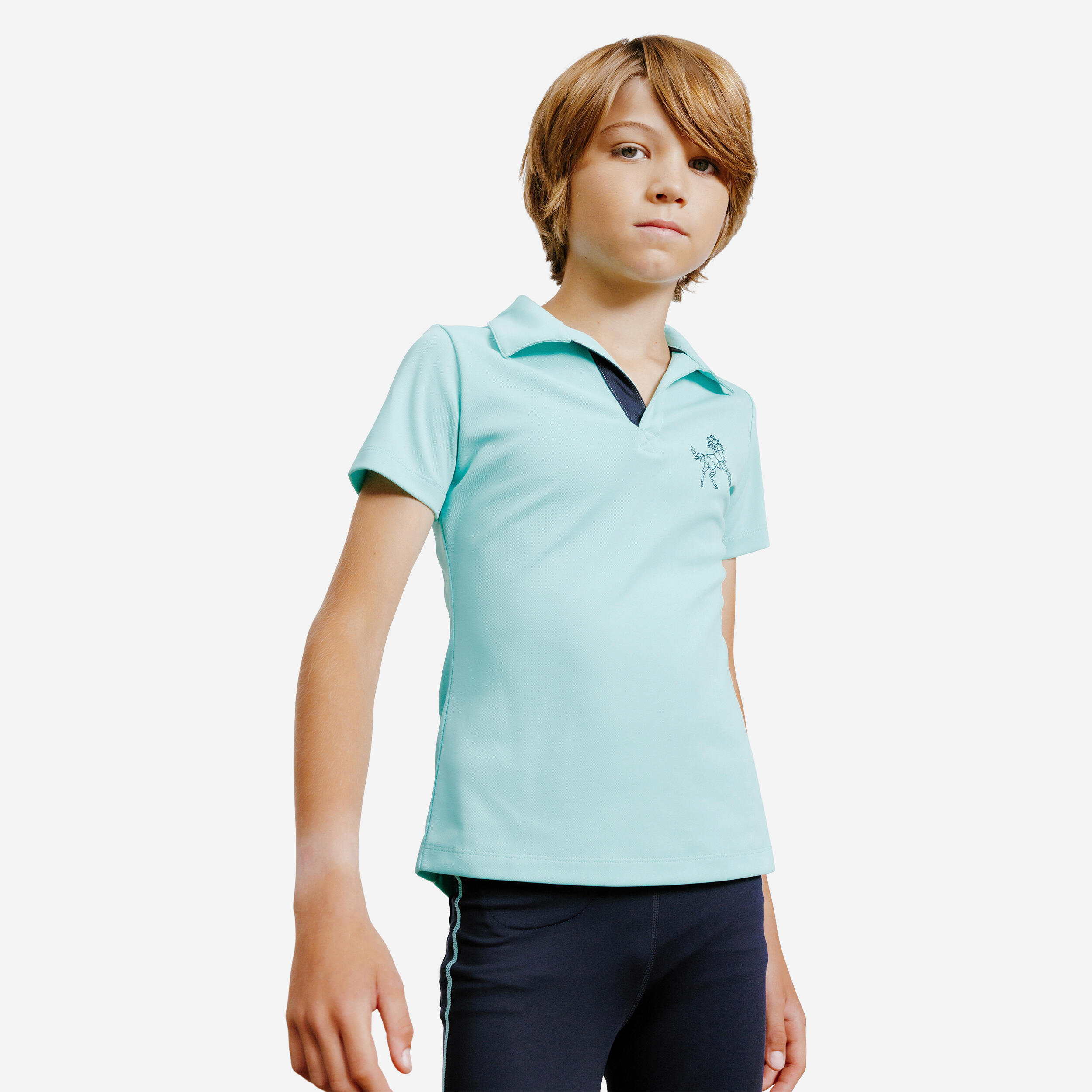 Horse Riding Short-Sleeved Polo Shirt 500 - Turquoise