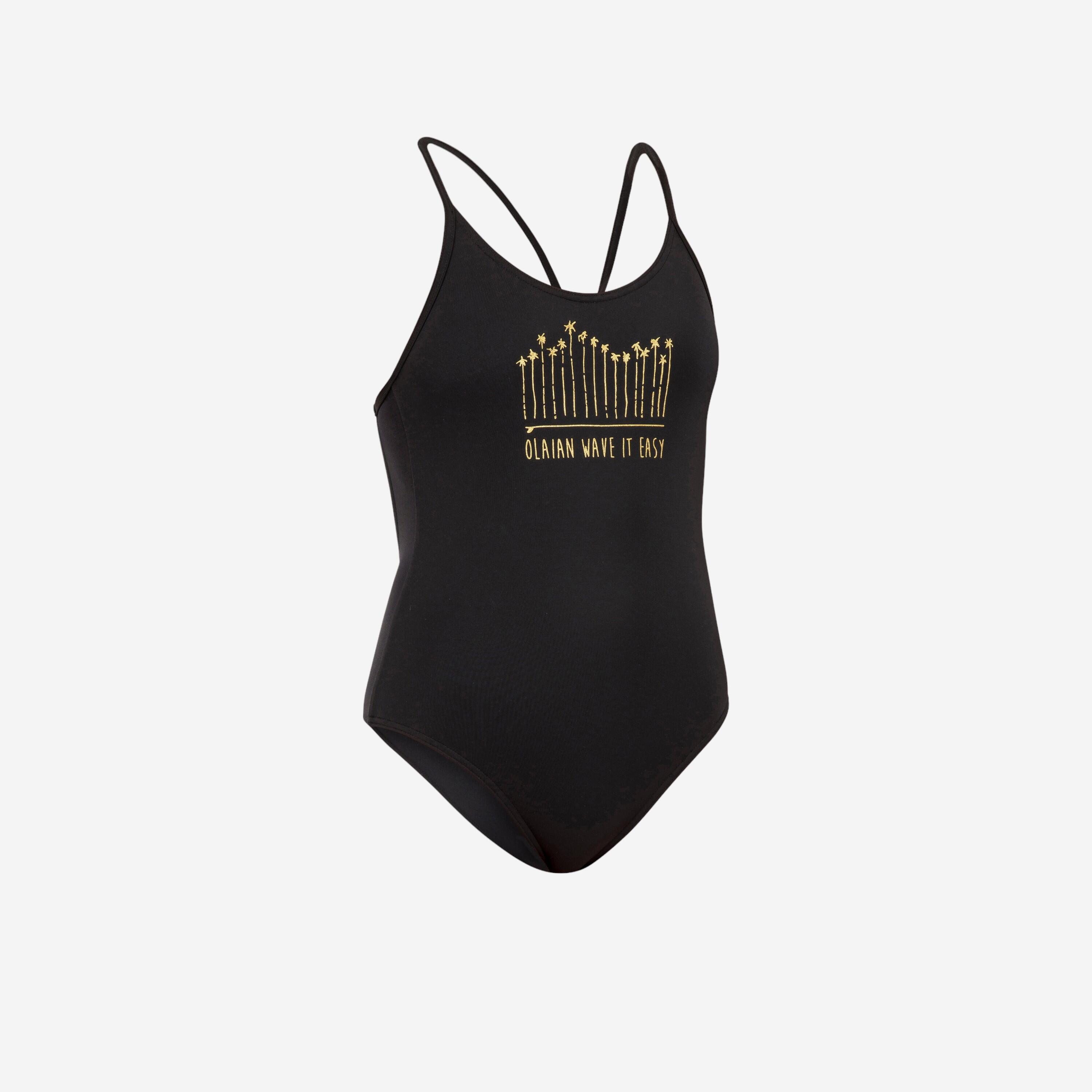 Girlsâ One-Piece Surfing Swimsuit - 100 Black