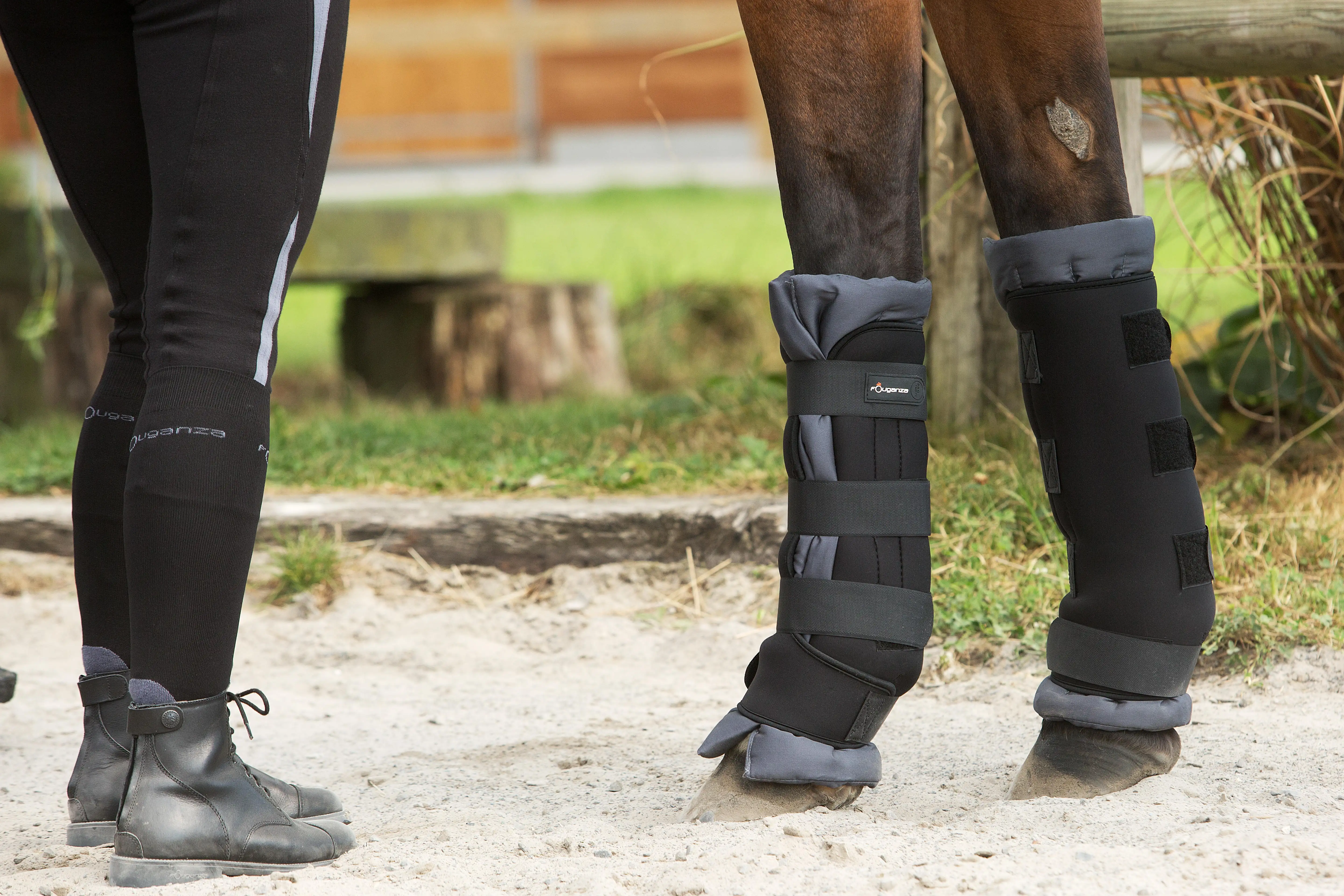 Horse Riding Stable Boots With Integrated Cotton Pads For Horse Pair - Black