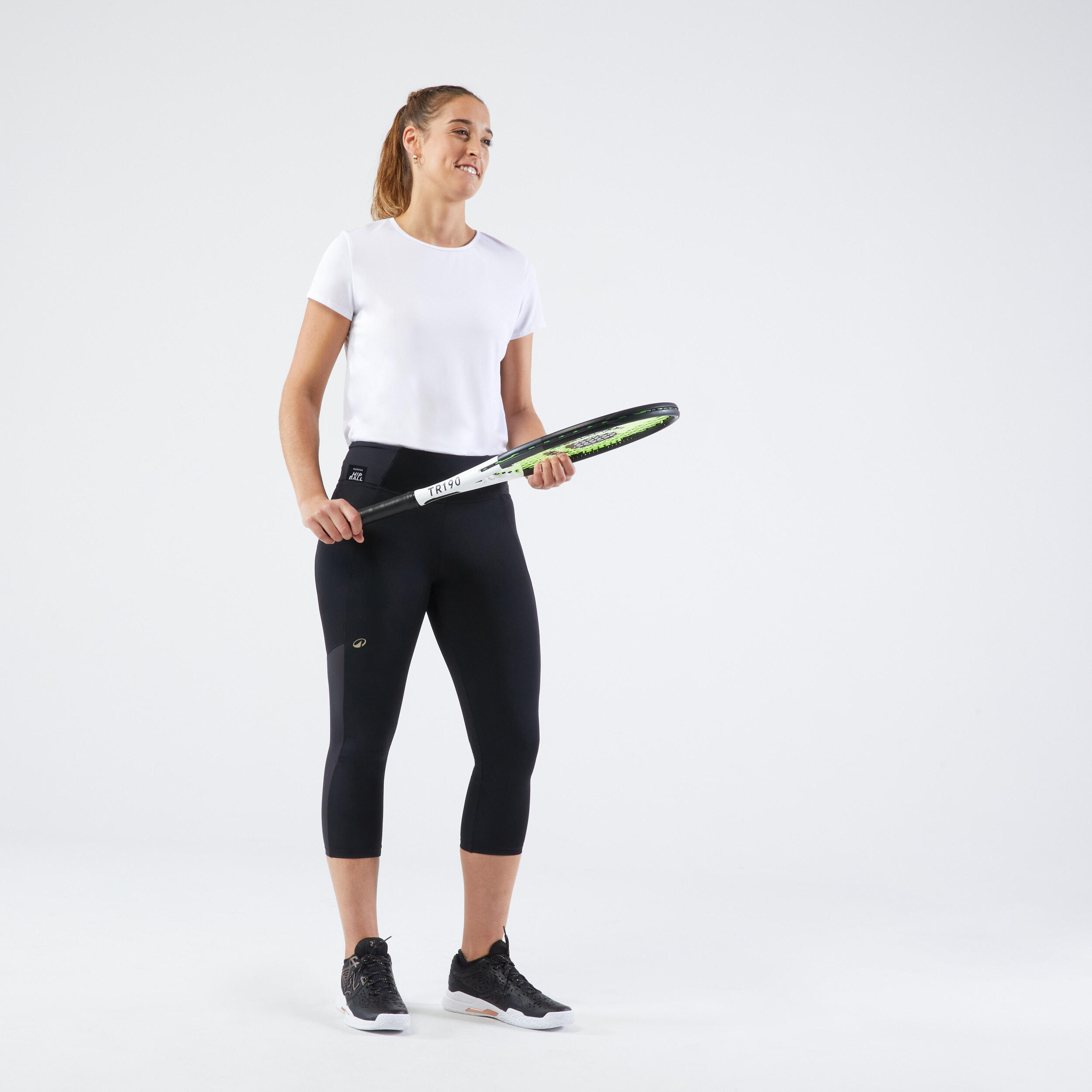 Women Tennis Cropped Leggings - Hip Ball Black