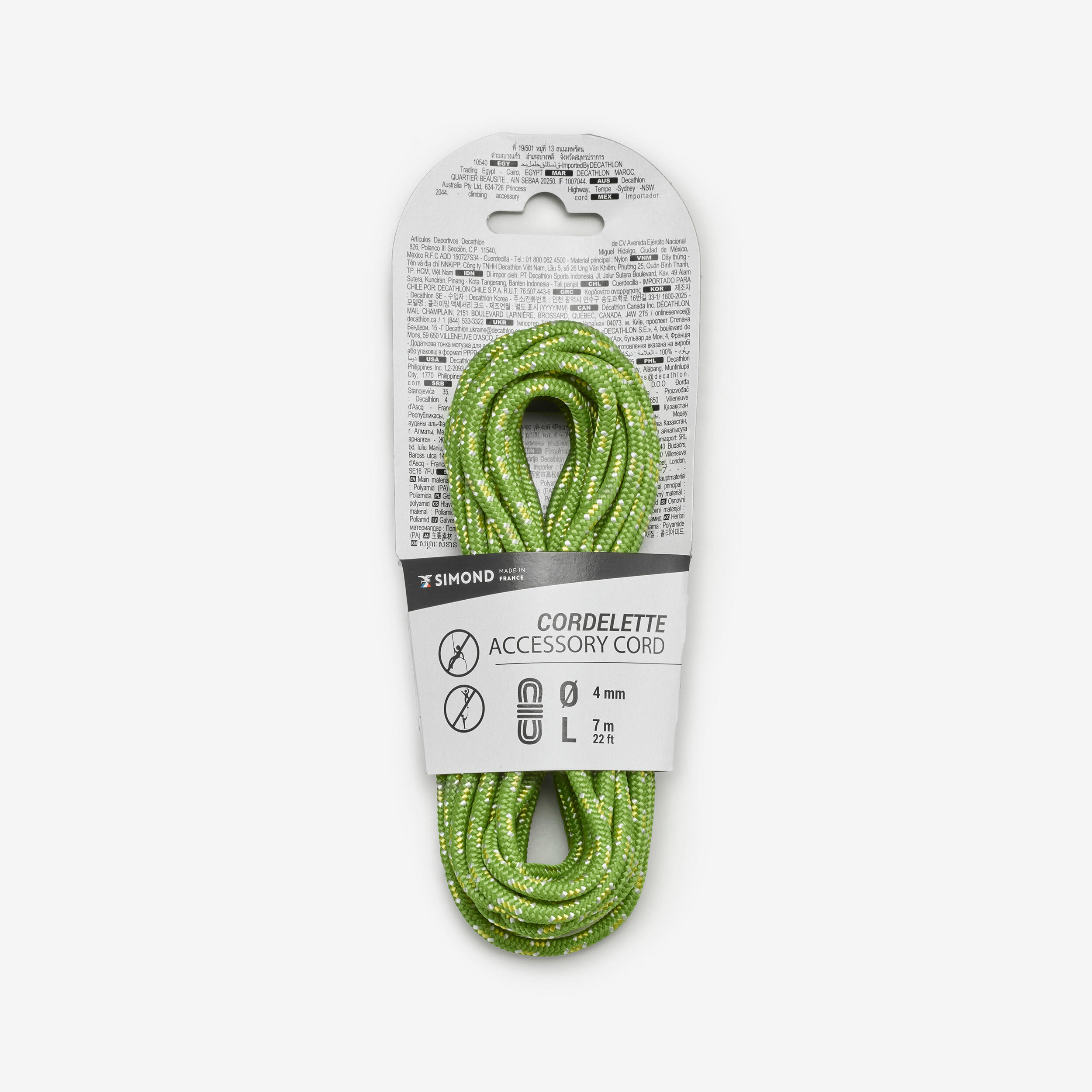 Climbing and Mountaineering Cordelette 4 mm x 7 m - Green