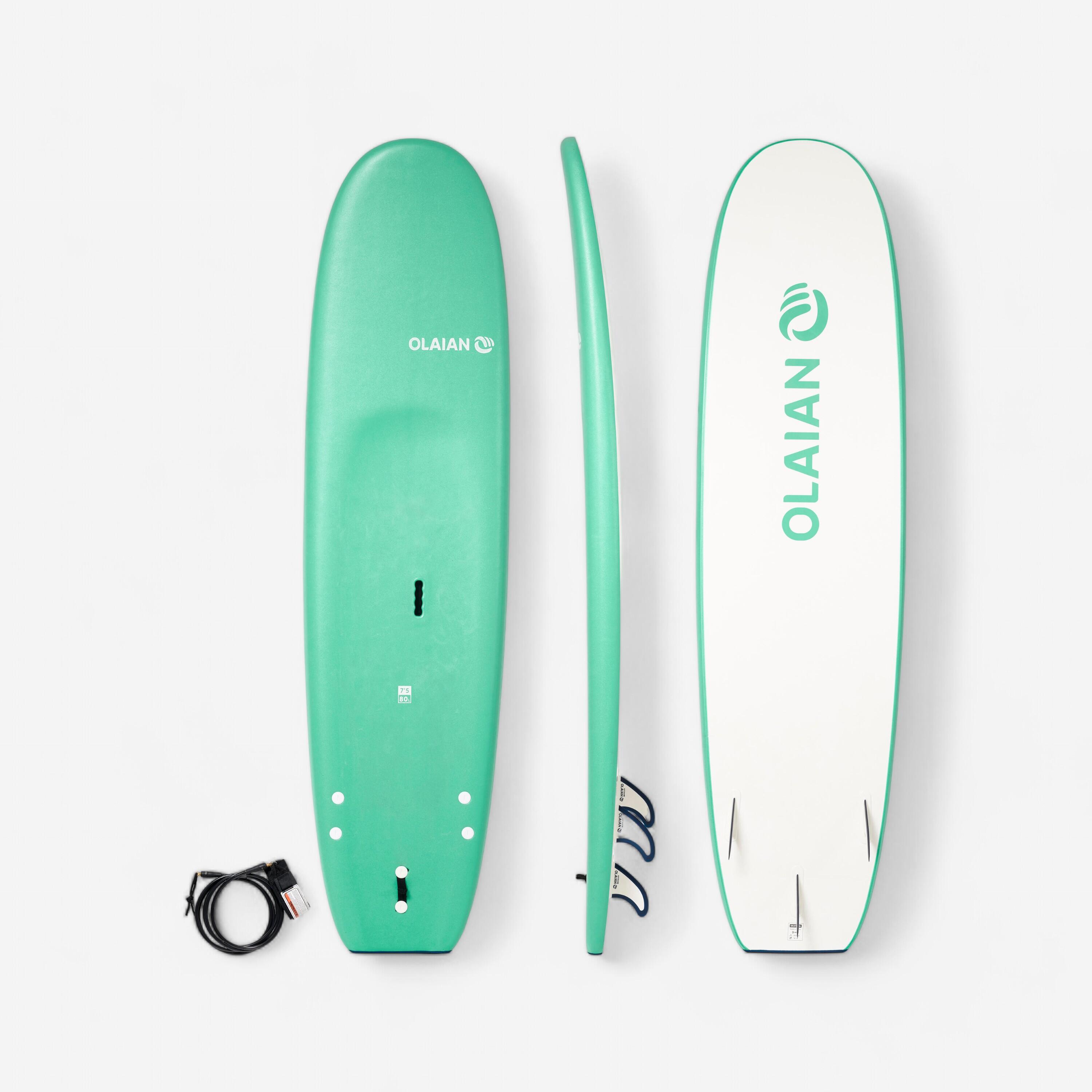Surfboard with leash and 3 fins - 7'5 100