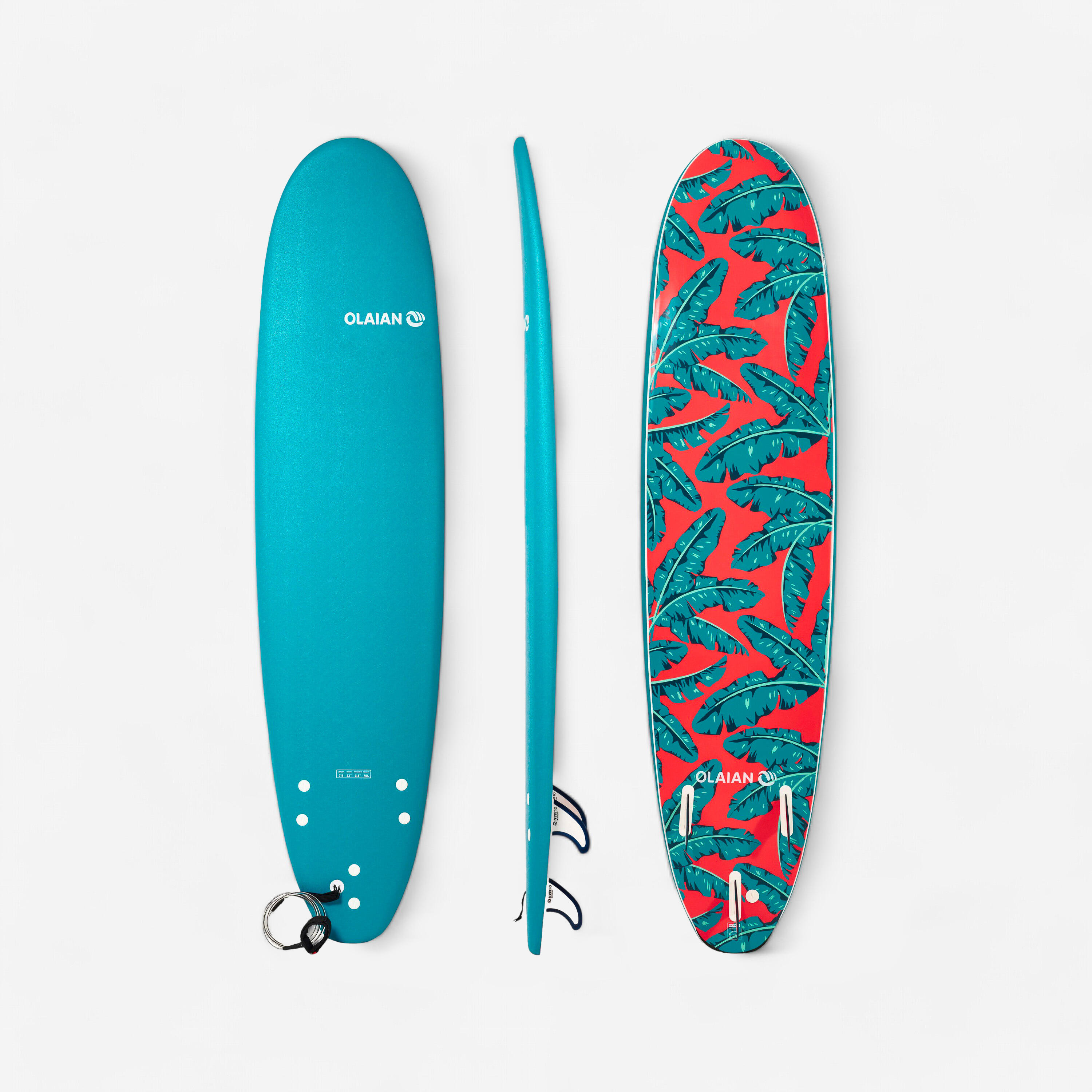 7â²8â³ Foam Surfboard - 500 Comes with 1 leash and 3 fins. 