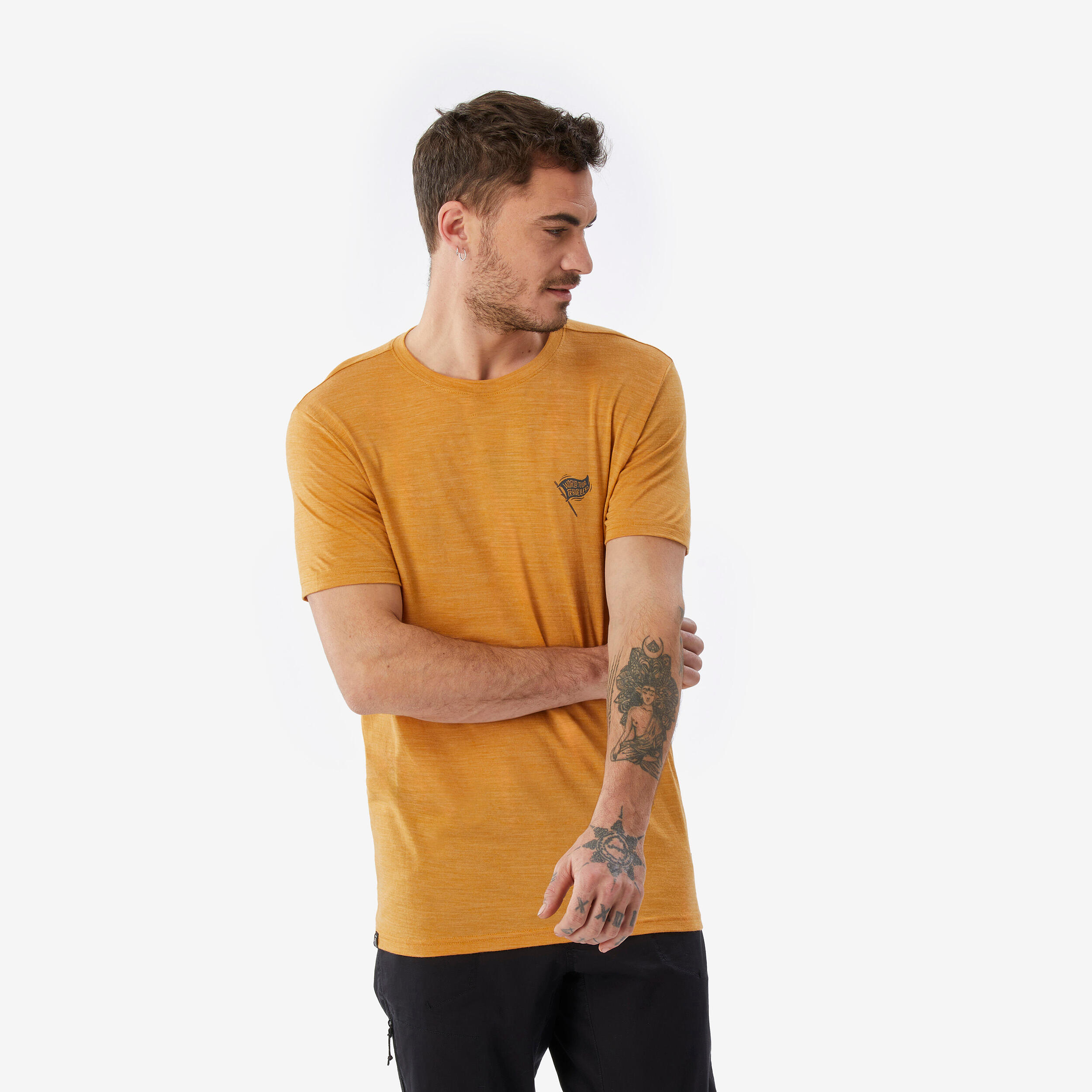 Menâs Merino Wool Trekking T-Shirt, Travel 500