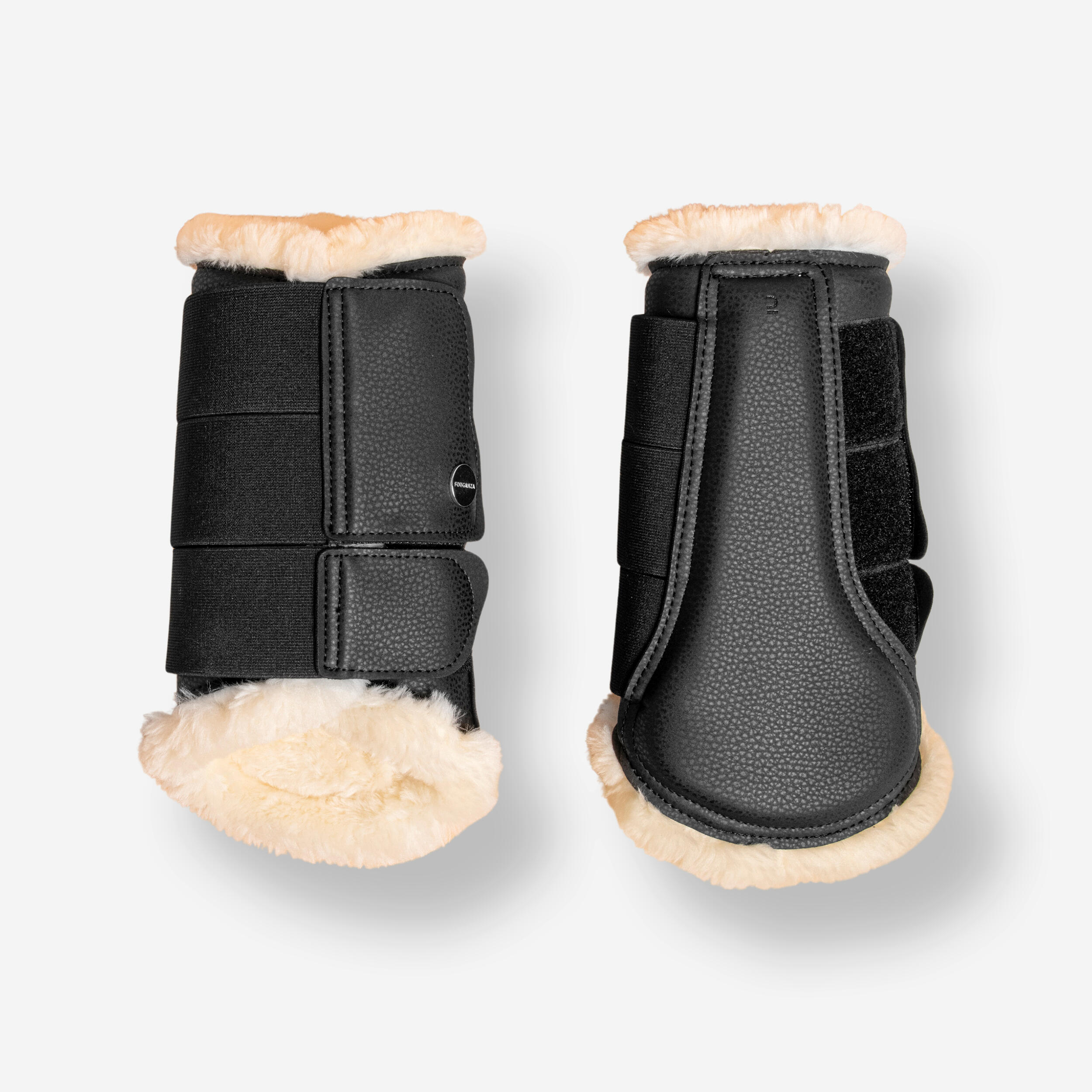Horse Riding Synthetic Sheepskin Brushing Boots - 500 Twin-Pack Black