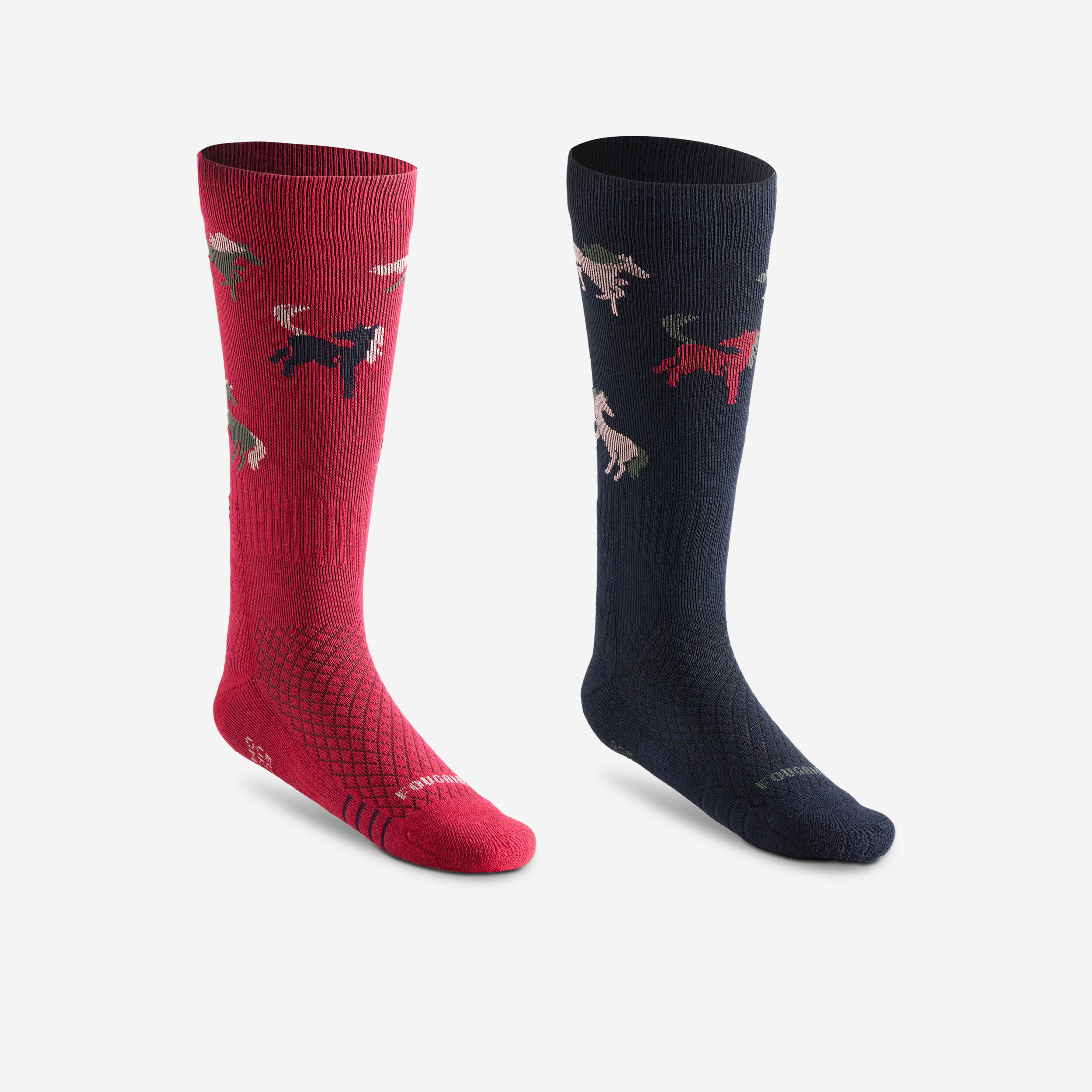 Kids' Horse Riding Socks - SKS 500 Blue/Pink Pony PrintPack of 2