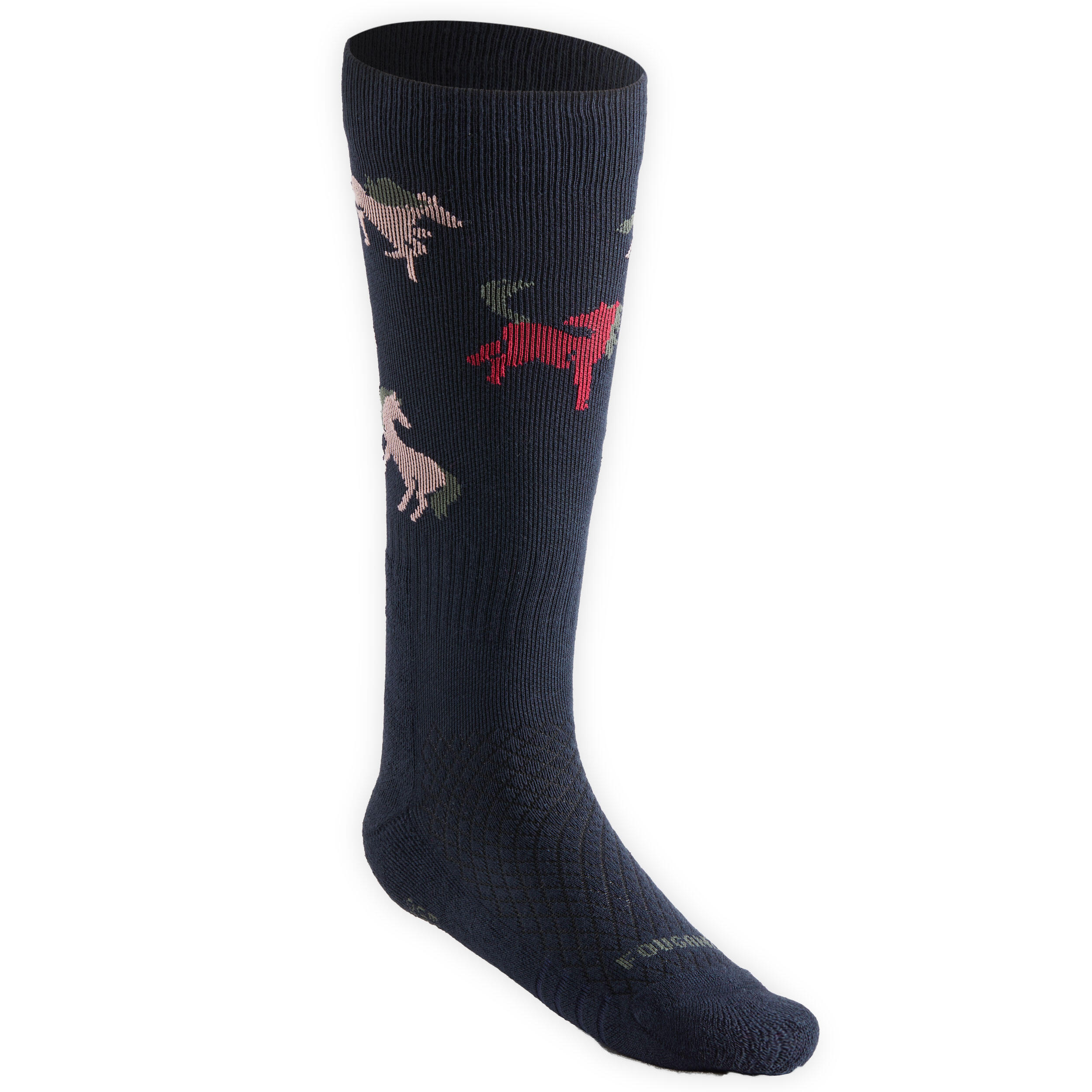Kids' Horse Riding Socks - SKS 500 Blue/Pink Pony PrintPack of 2