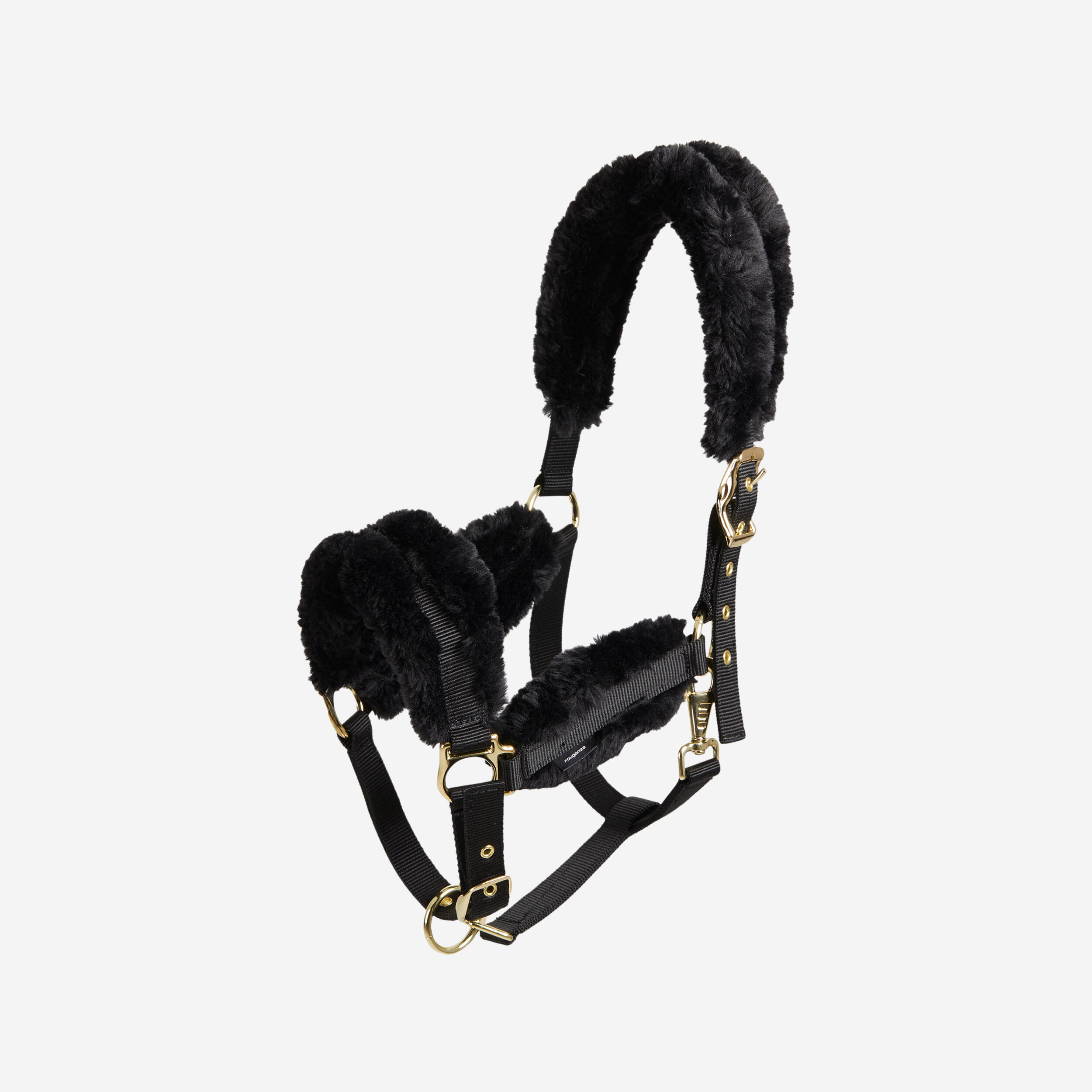 Horse Riding Synthetic Sheepskin Halter - Black/Gold