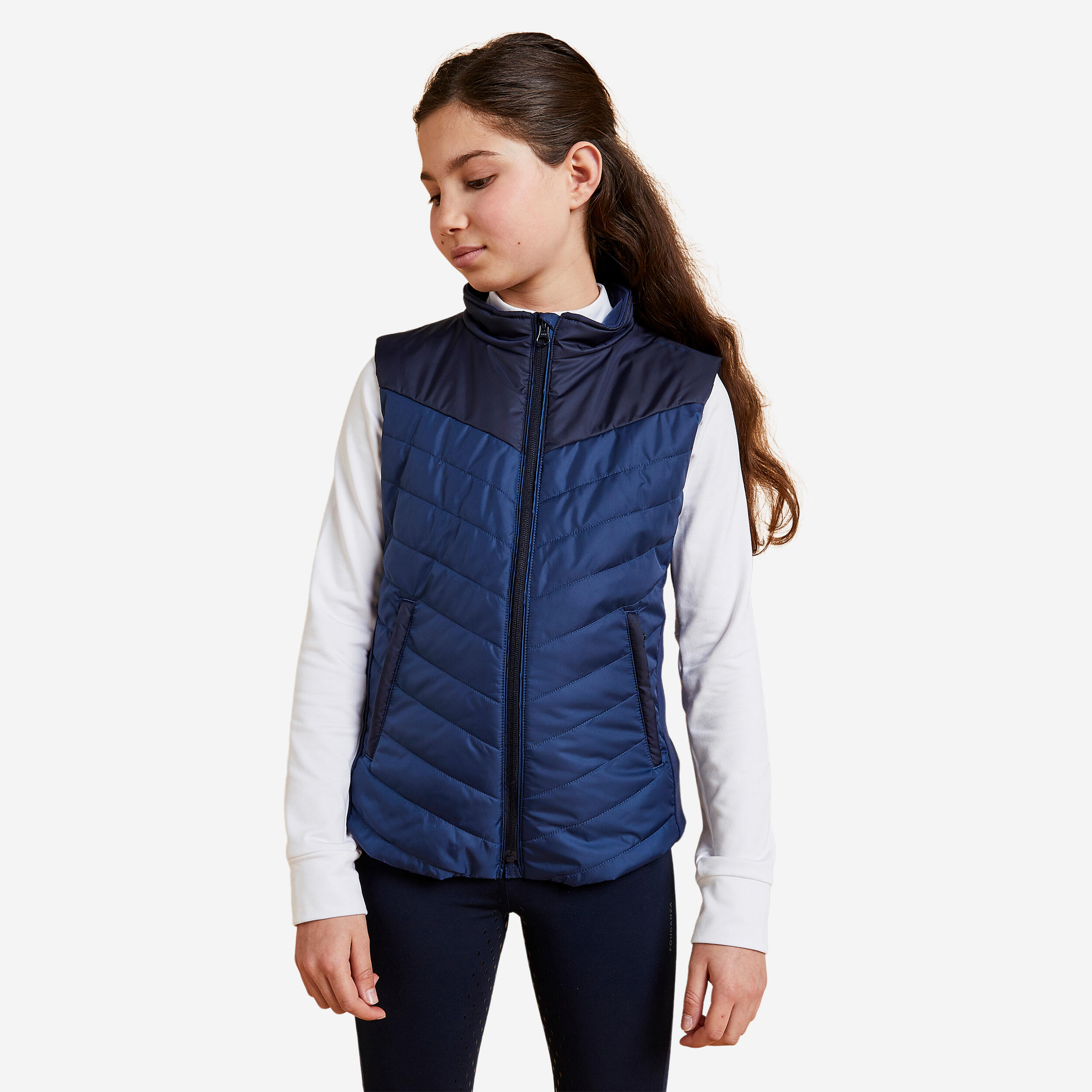 Kids' Horse Riding Sleeveless Down Jacket - 500 Blue