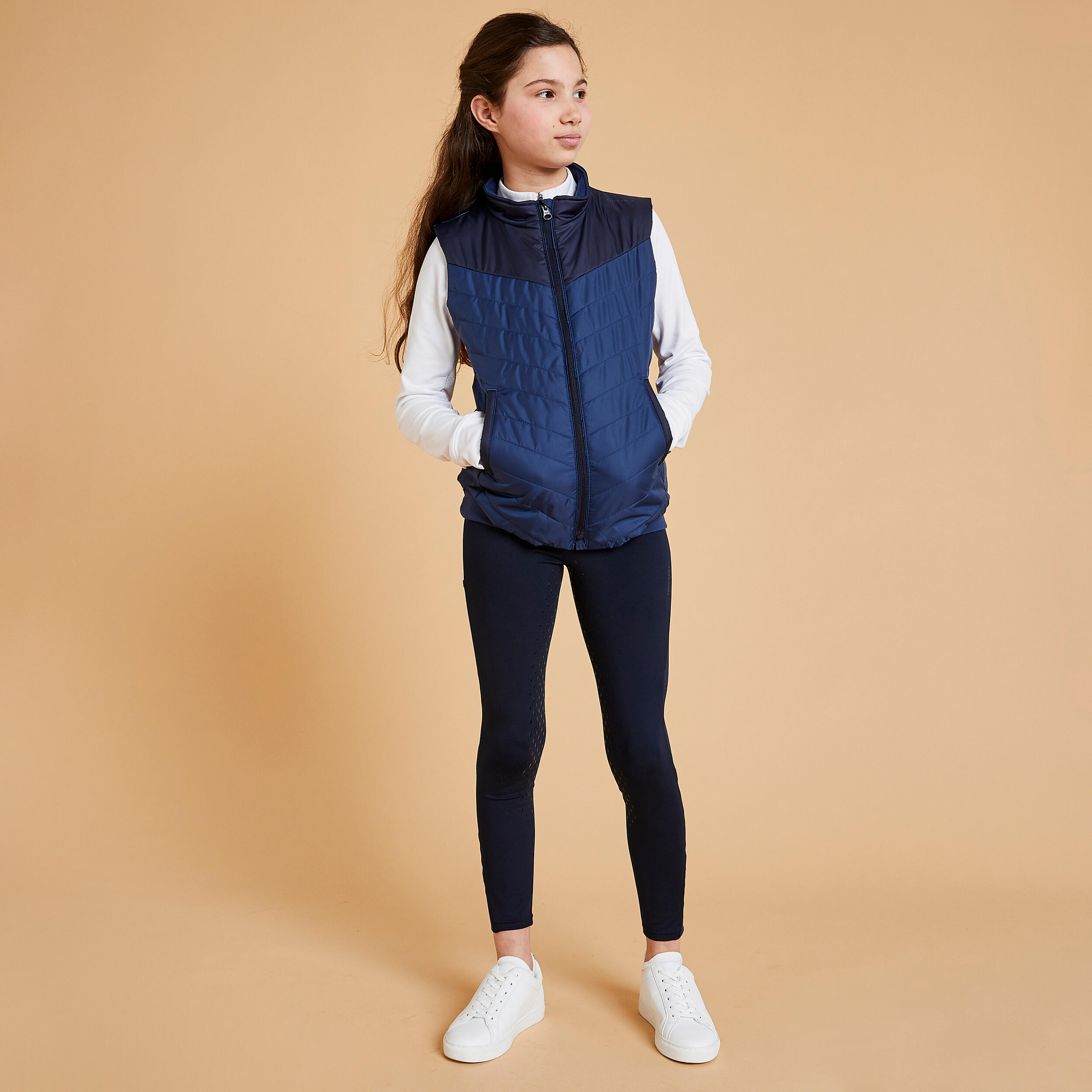 Kids' Horse Riding Sleeveless Down Jacket - 500 Blue
