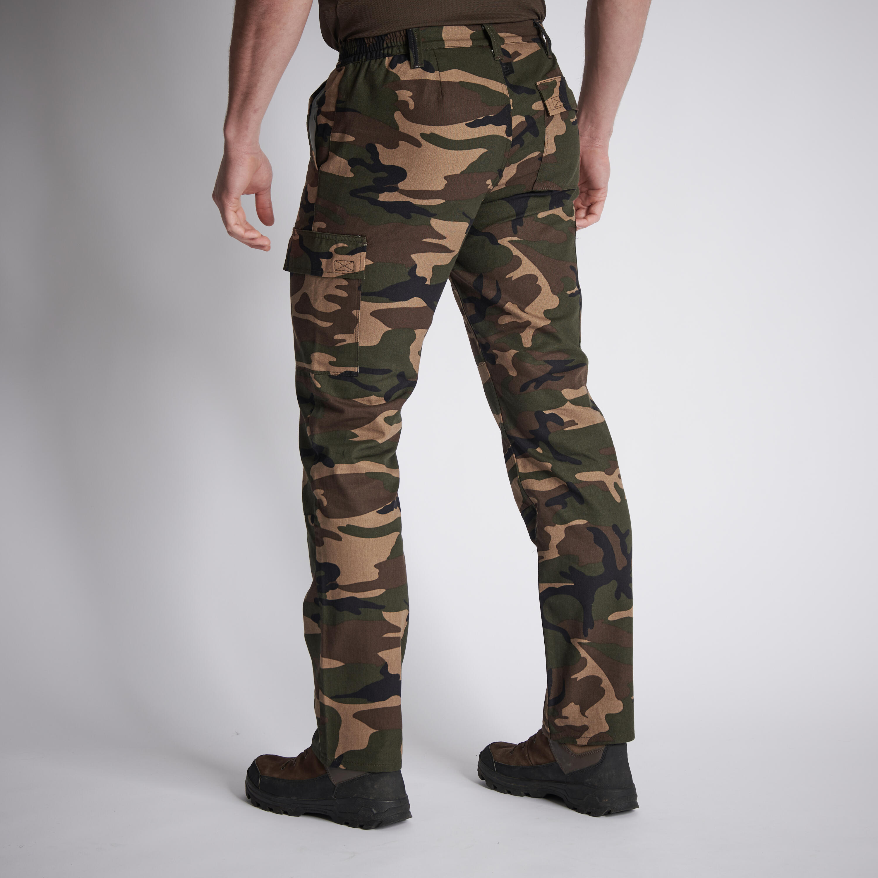 Durable Cargo Trousers - Steppe 300 Camouflage Woodland Green
