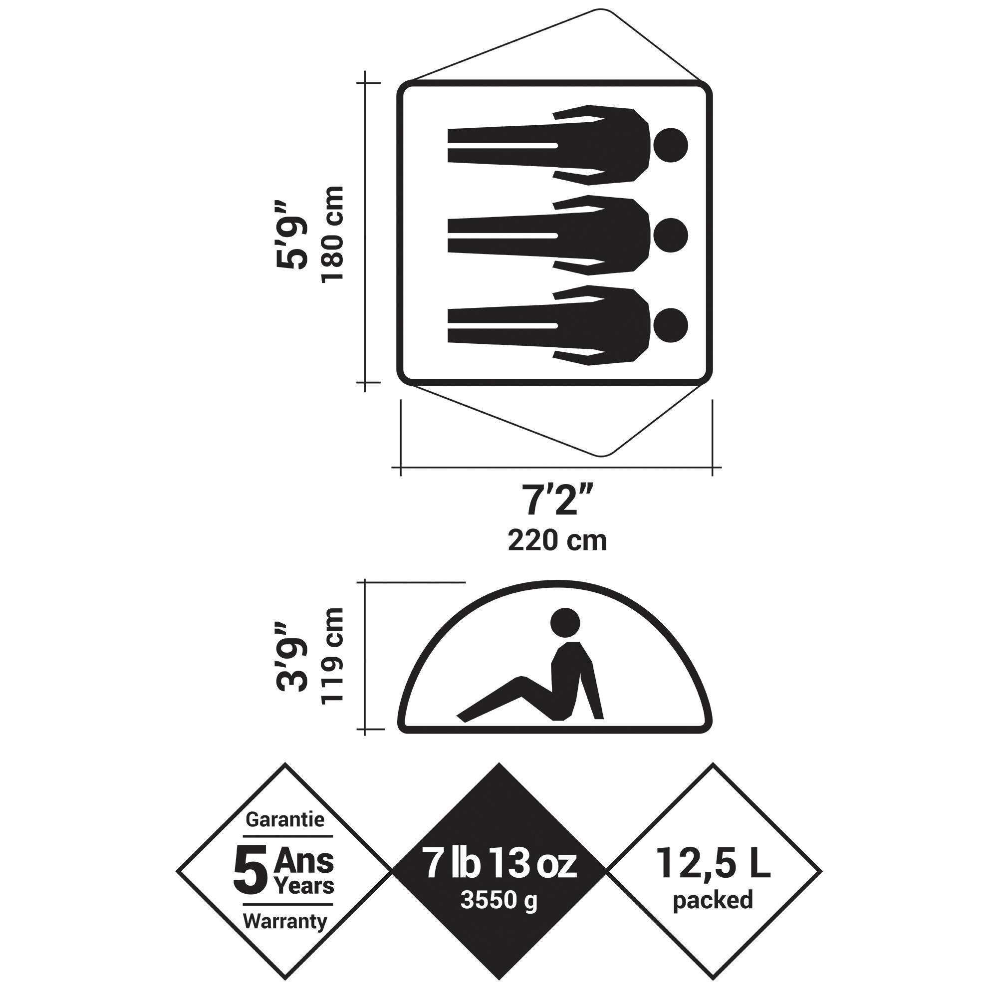 3-Person Dome Trekking Tent, MT 500