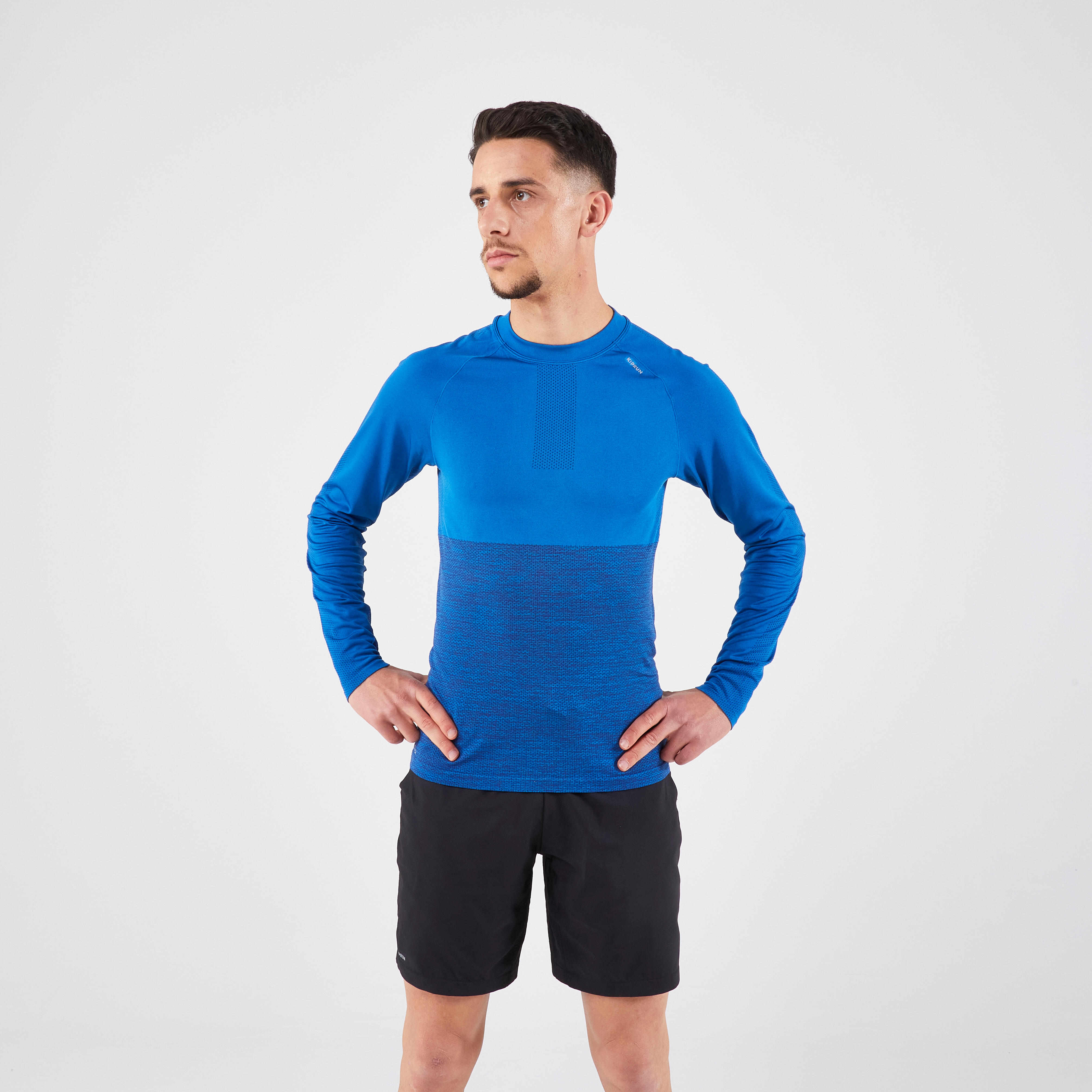 Long Sleeve Running T-Shirt  - Run 500 Black Royal Blue