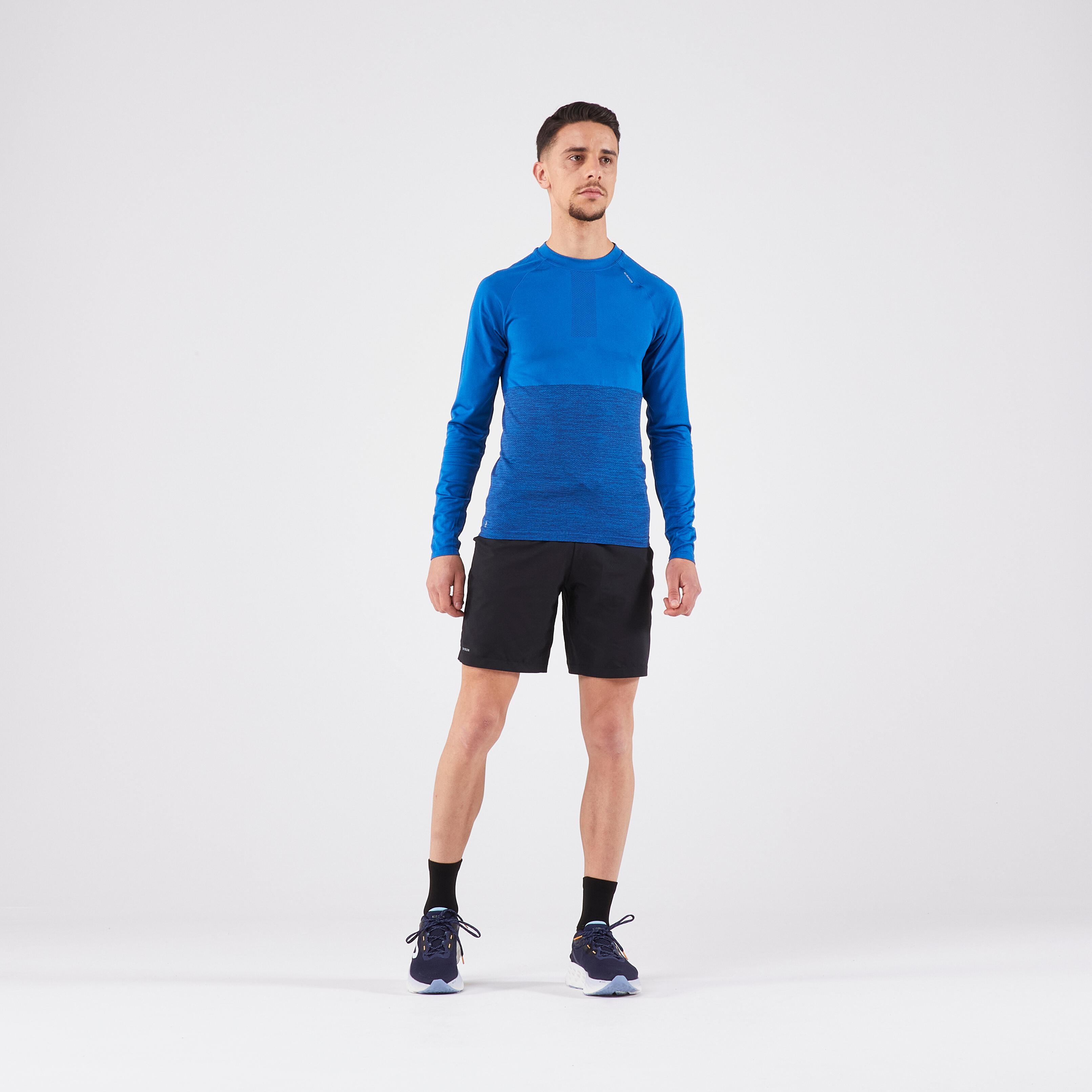 Long Sleeve Running T-Shirt  - Run 500 Black Royal Blue