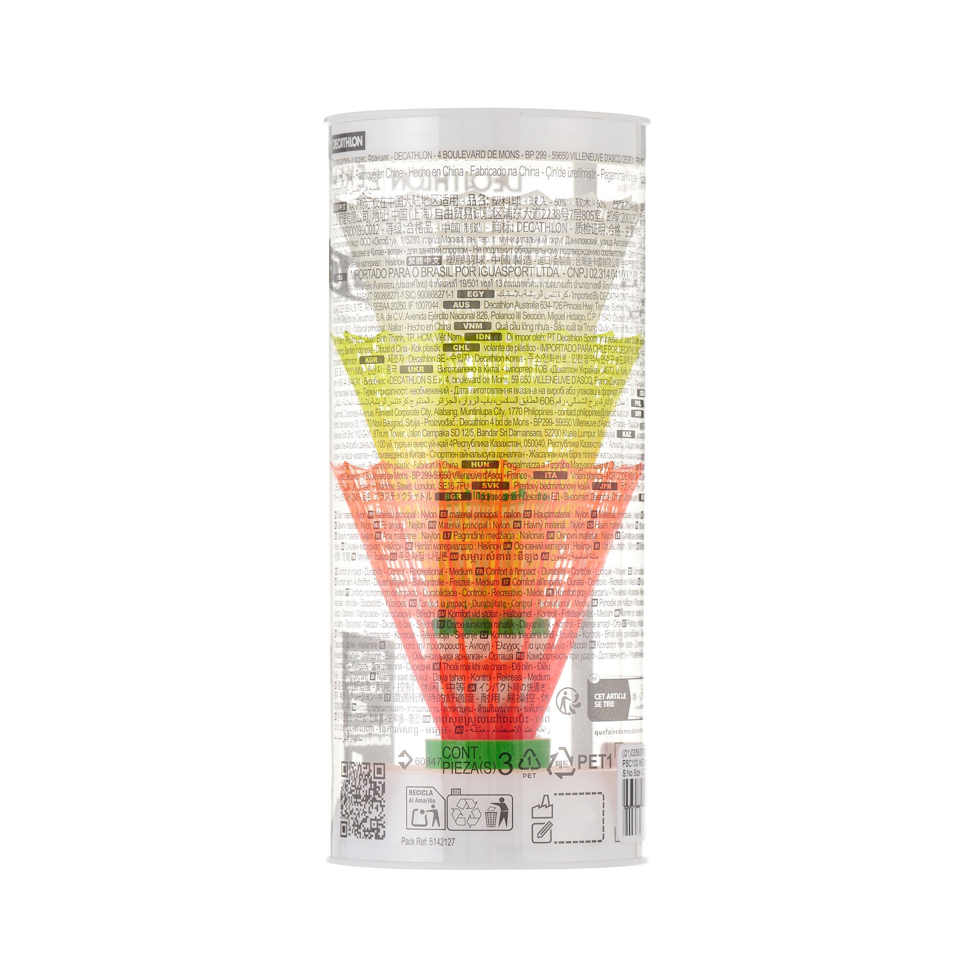 Badminton Birdie 3-pk - PSC 100 White/Yellow/Orange