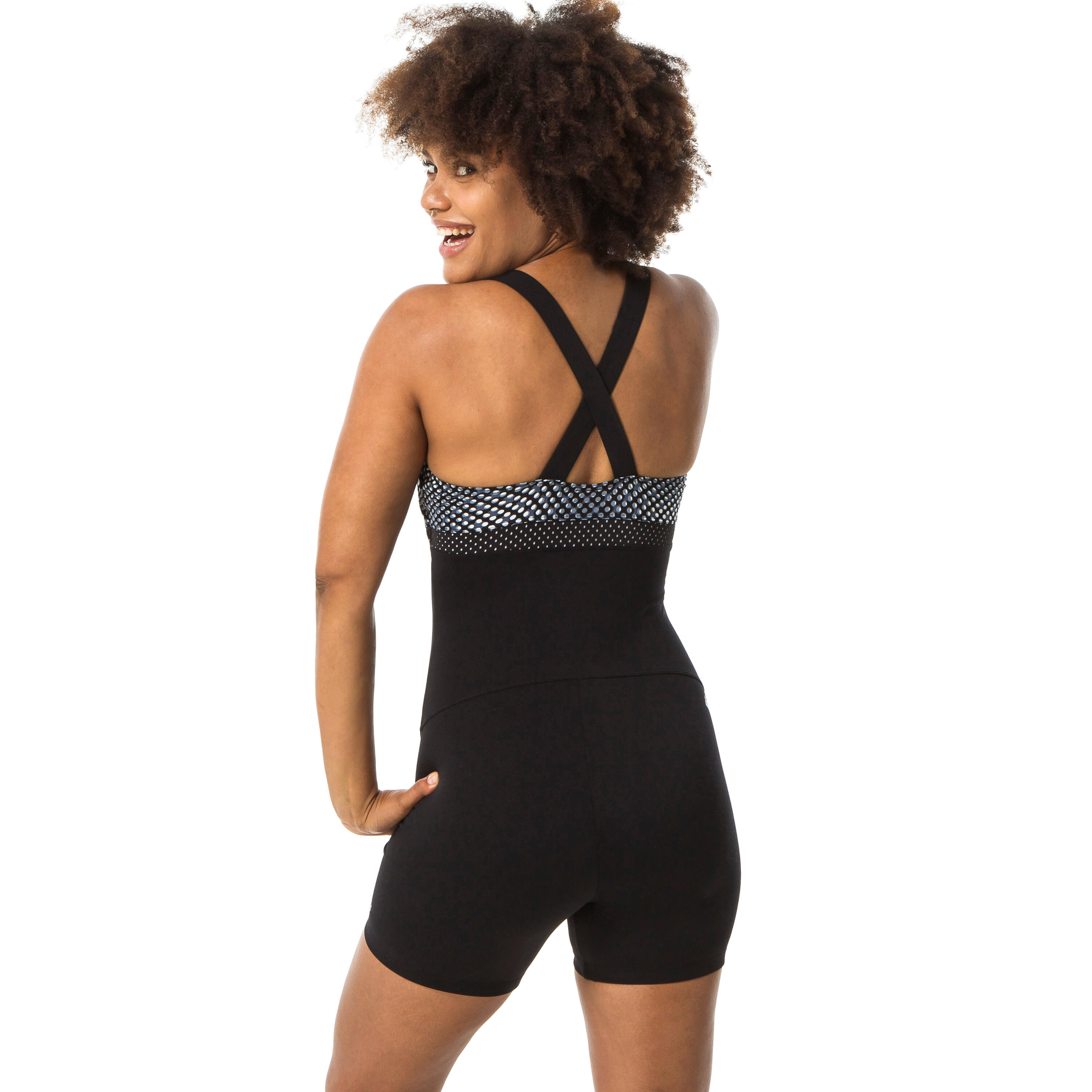 Women's Aquafitness Shorty 1-Piece Swimsuit - Elea Bul Black/Grey