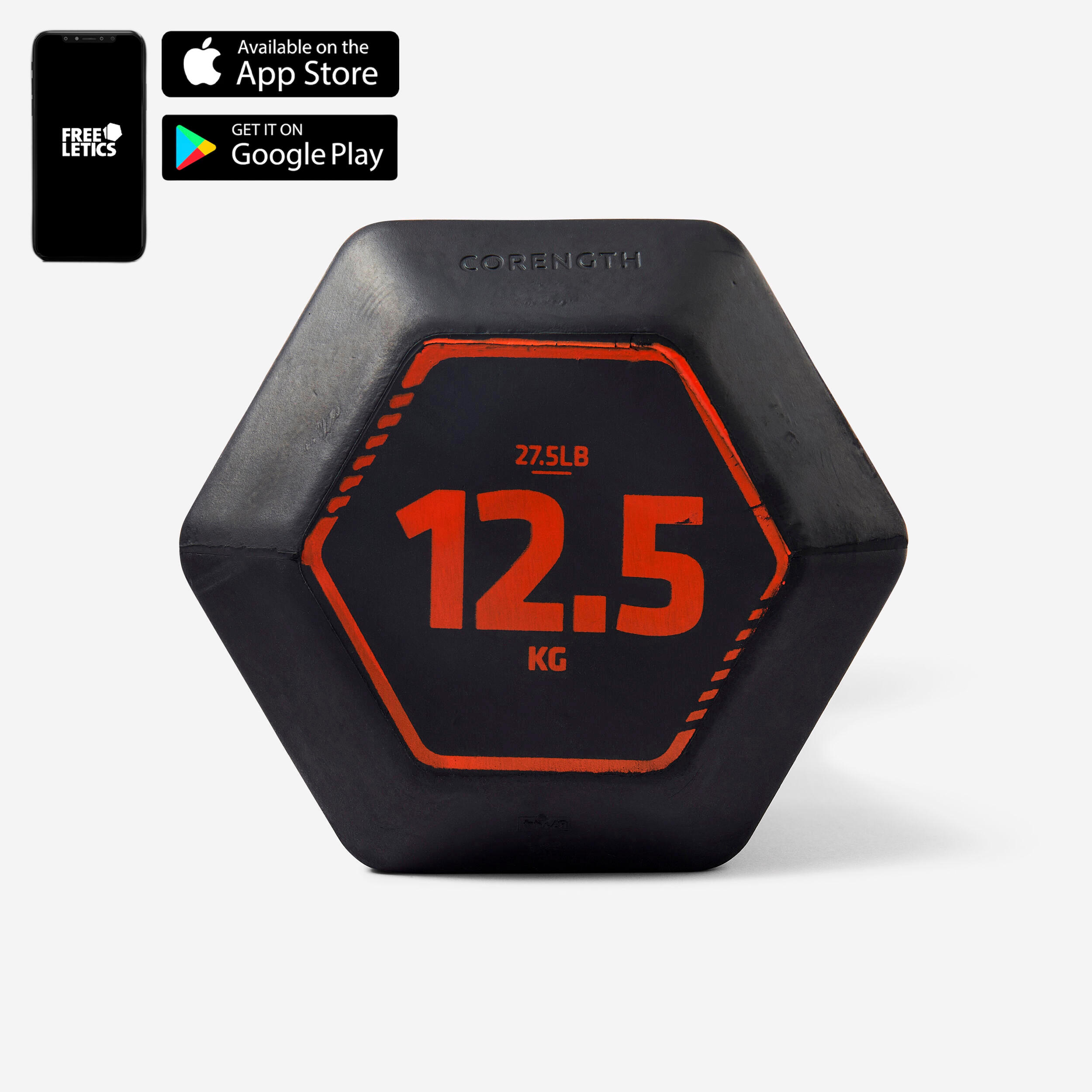 12.5 kg Cross/Weight Training Hex Dumbbell - Black