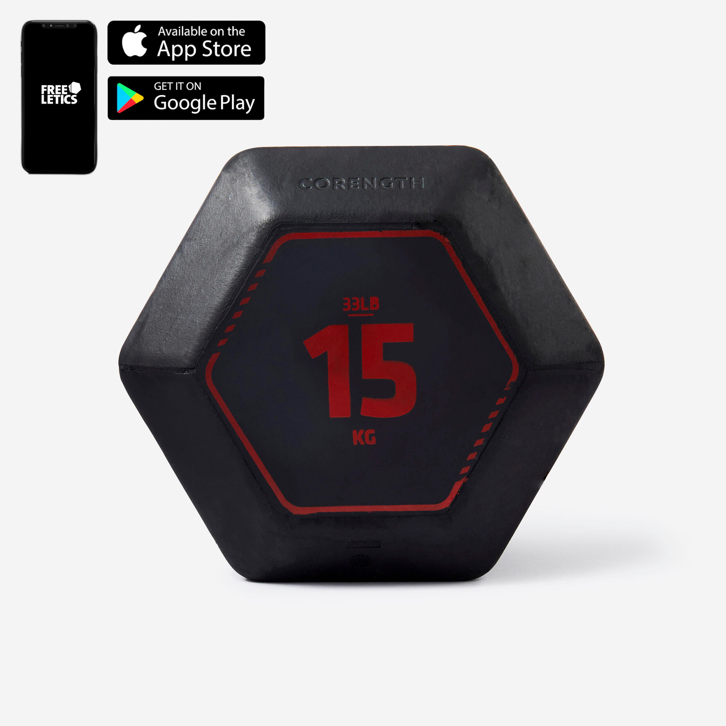 15 kg Cross-Training Hex Dumbbell - Black