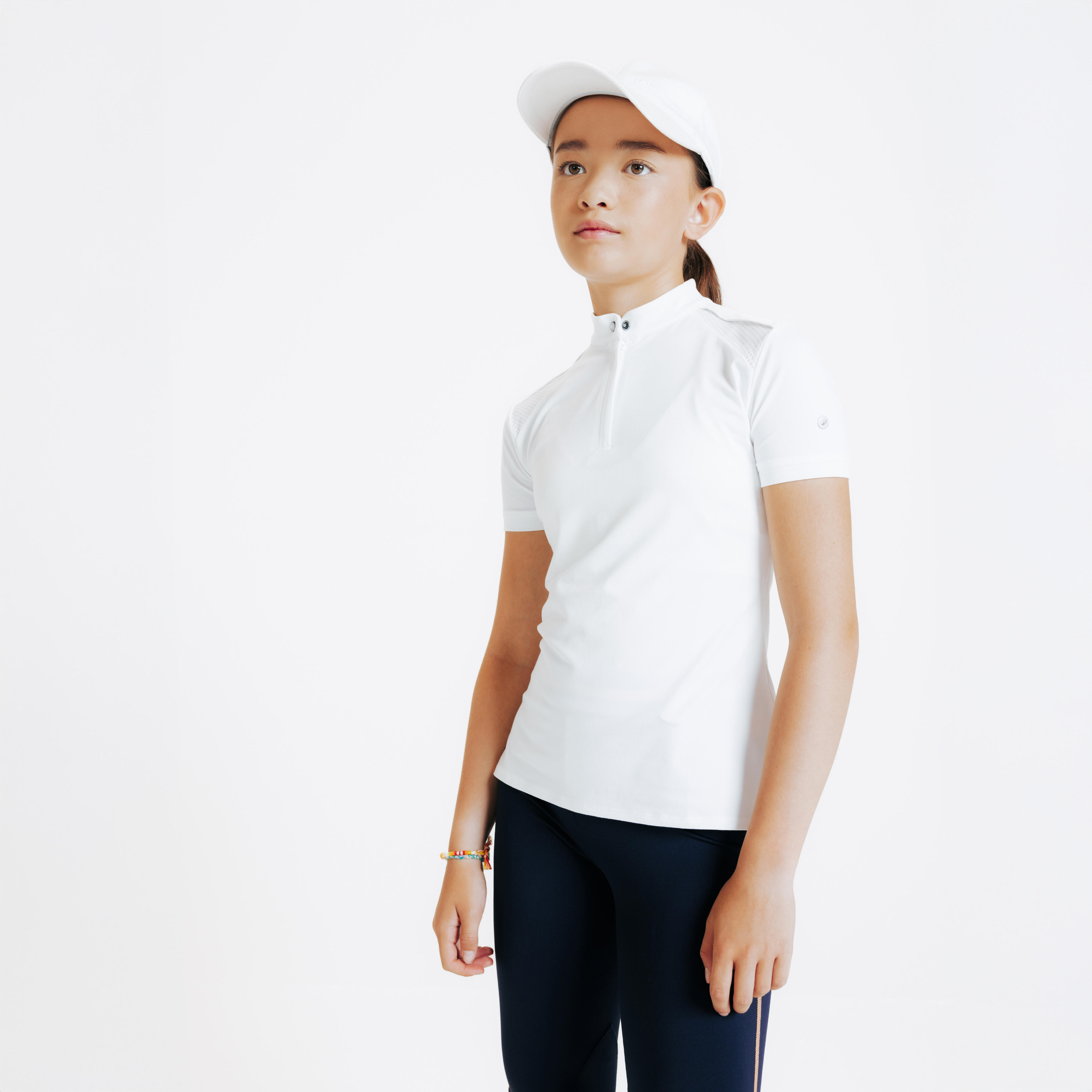 Girls' Horse Riding Short-Sleeved Show Polo Shirt - 500 White