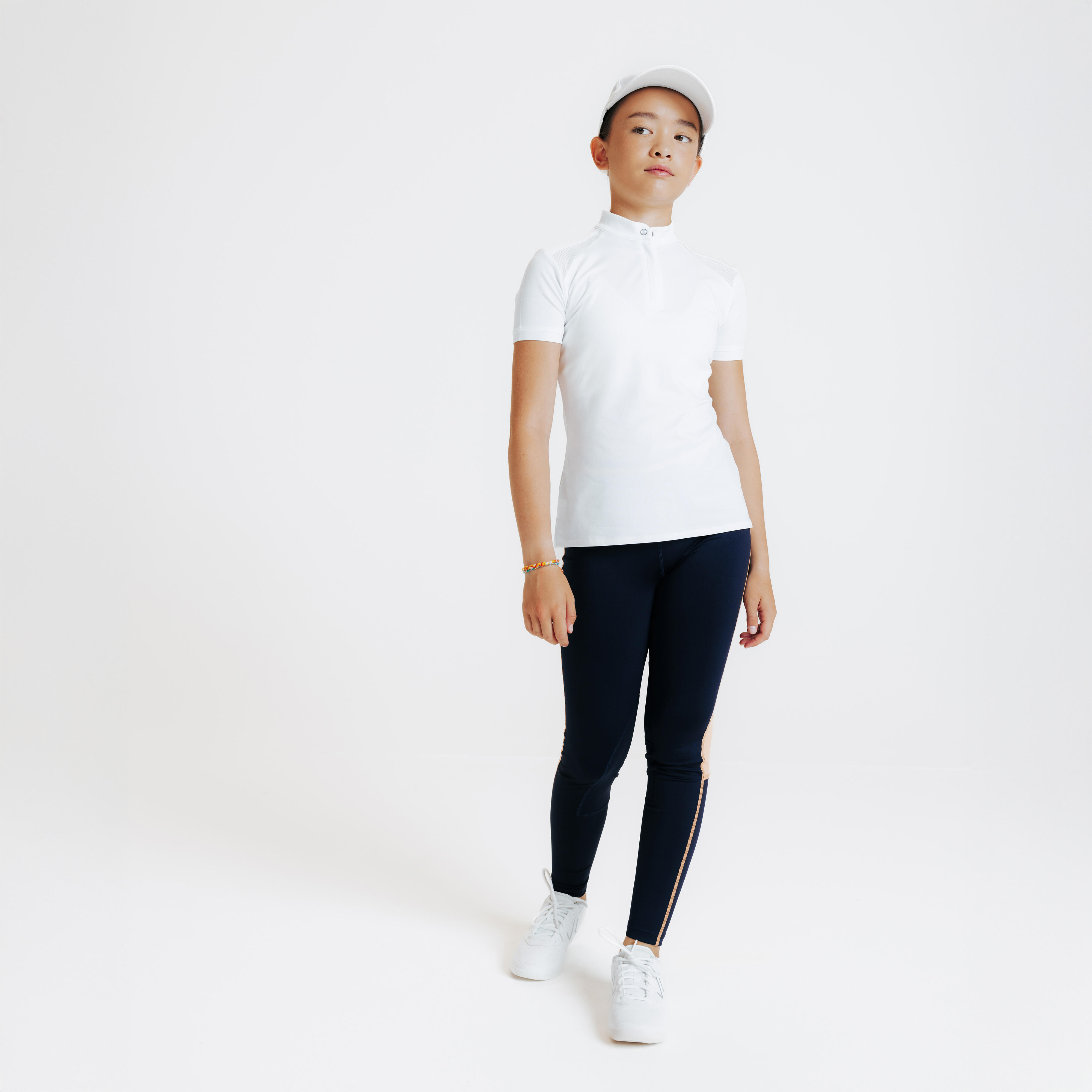 Girls' Horse Riding Short-Sleeved Show Polo Shirt - 500 White