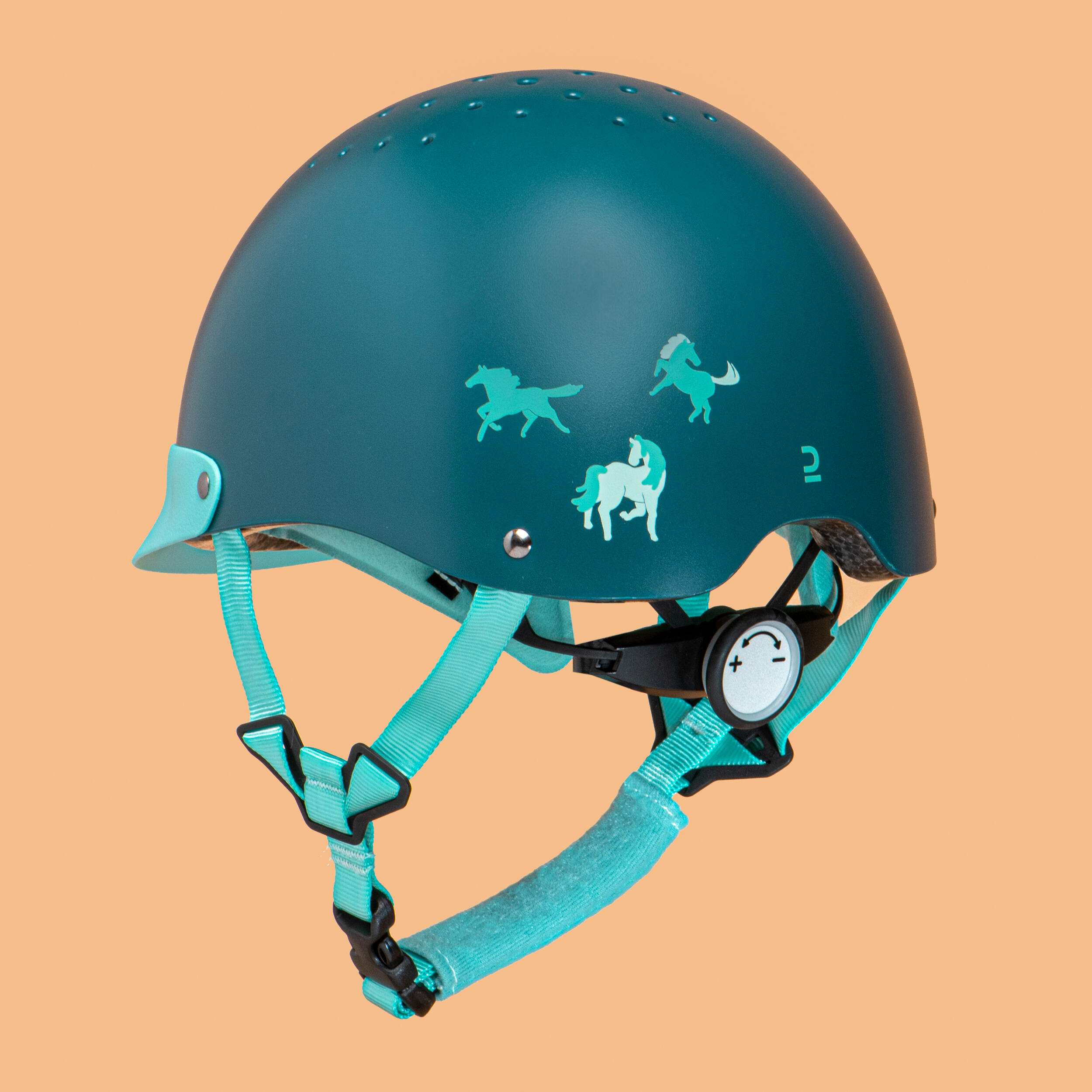 Kids' Horse Riding Helmet - 100 Green/Blue
