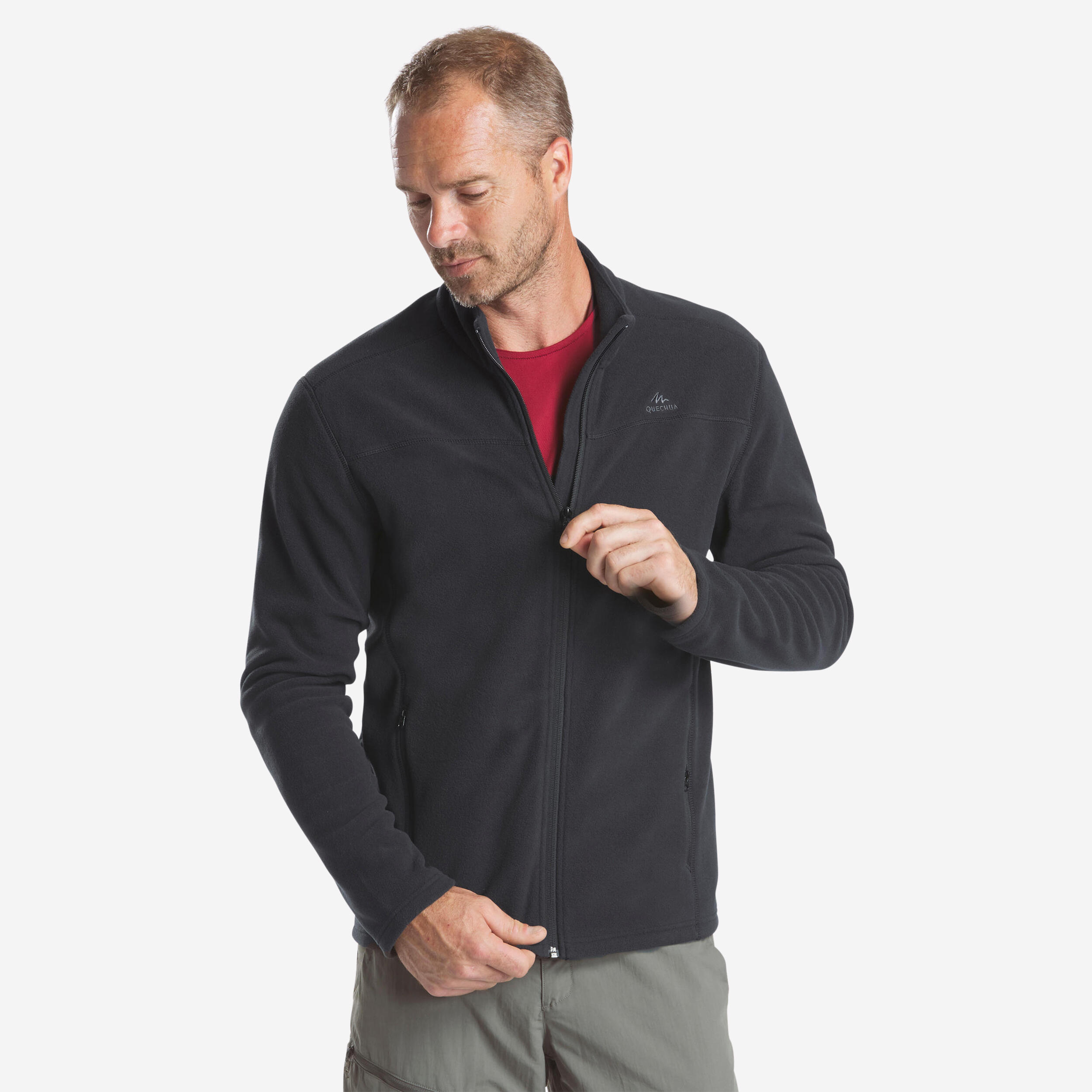 Menâs Fleece Hiking Jacket - MH 120 Black