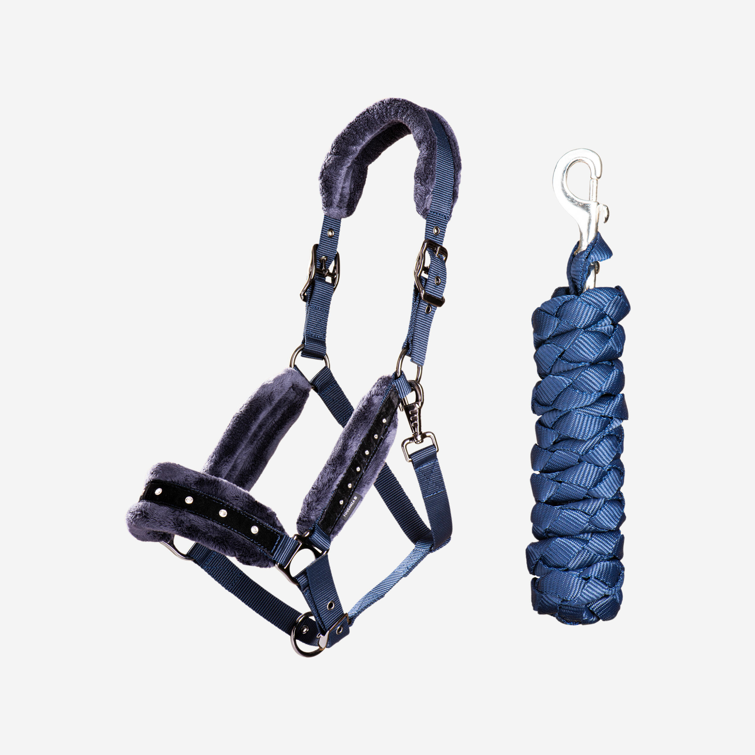 Horse & Pony Riding Halter and Leadrope Set - Rhinestone Blue/Black