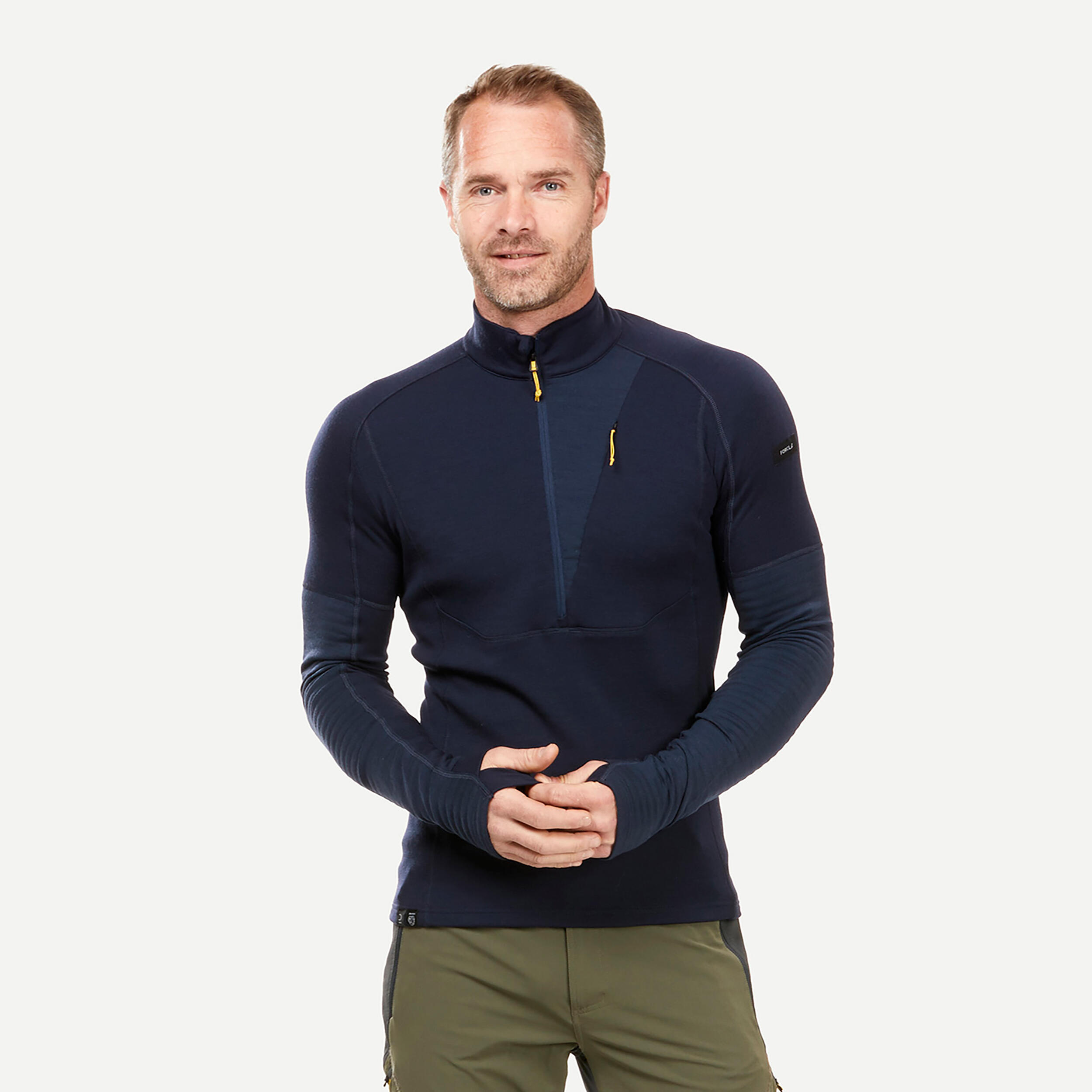 Men's Merino Wool Long-Sleeved Half-Zip T-Shirt, MT 900