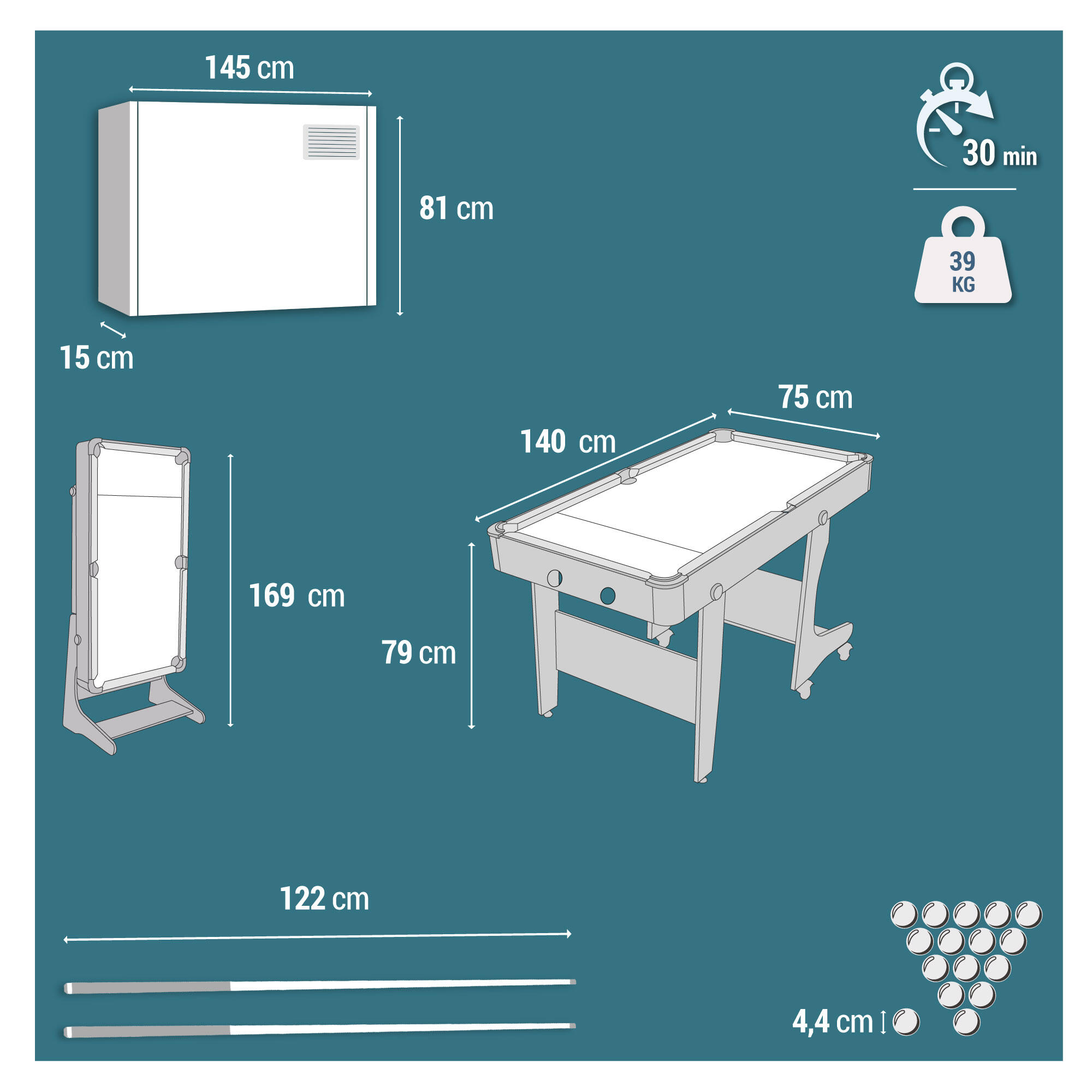 Folding Pool Table - BT 500 Grey