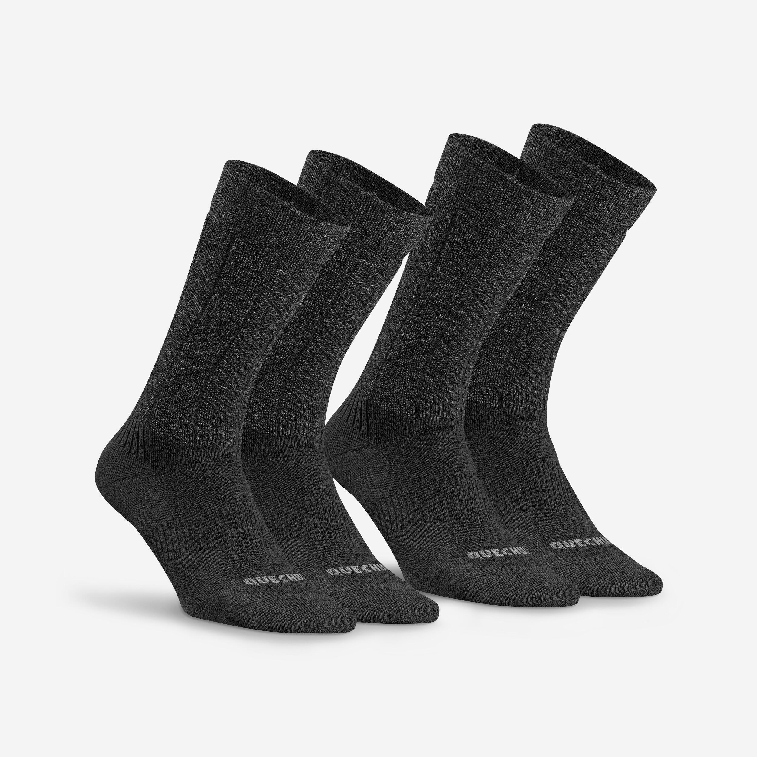 Mid-Height Hiking Socks in merino wool - SH 500 Black