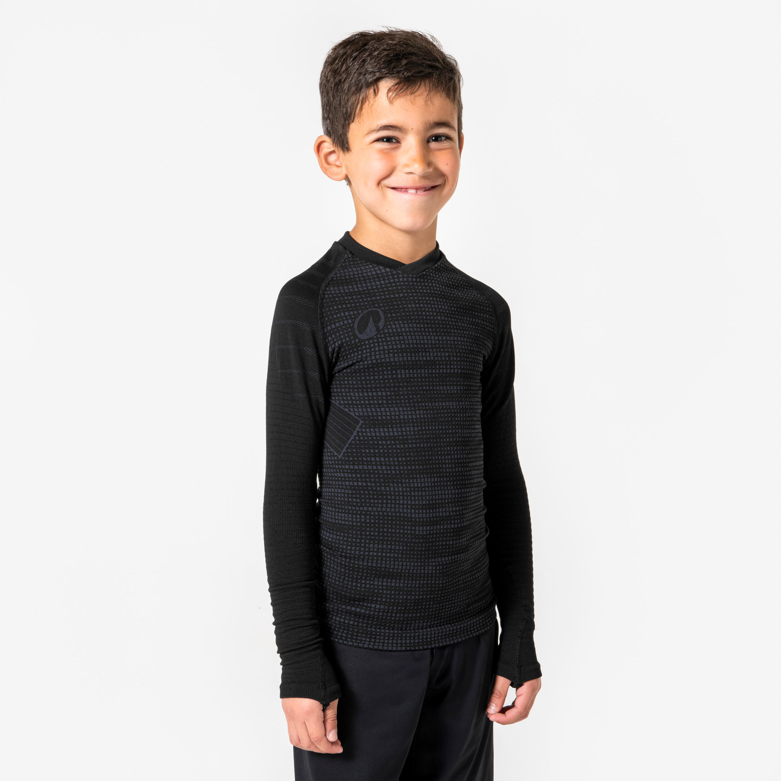 Kids' Long-Sleeved Thermal Base Layer Top - Keepdry 500 Black