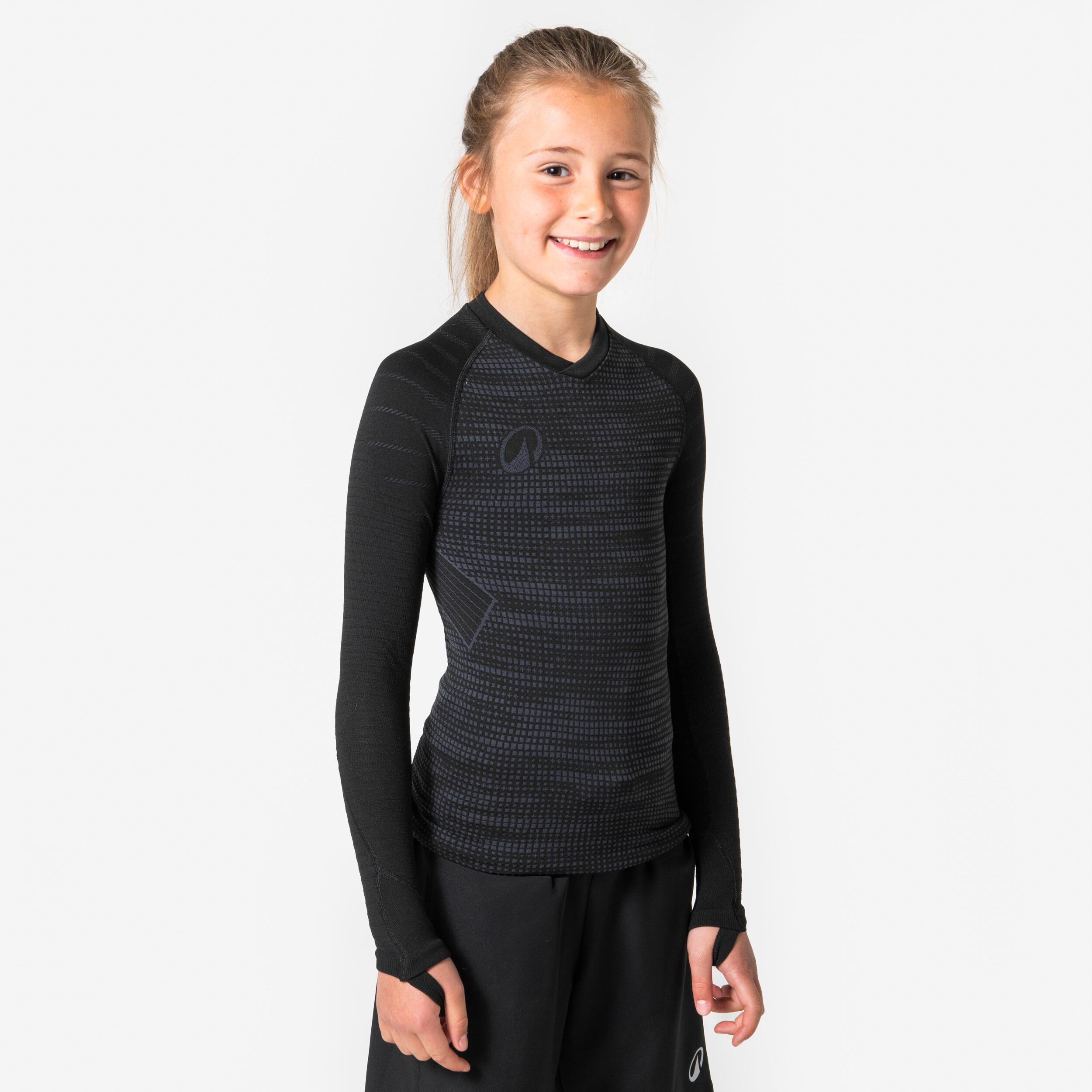 Kids' Long-Sleeved Thermal Base Layer Top - Keepdry 500 Black