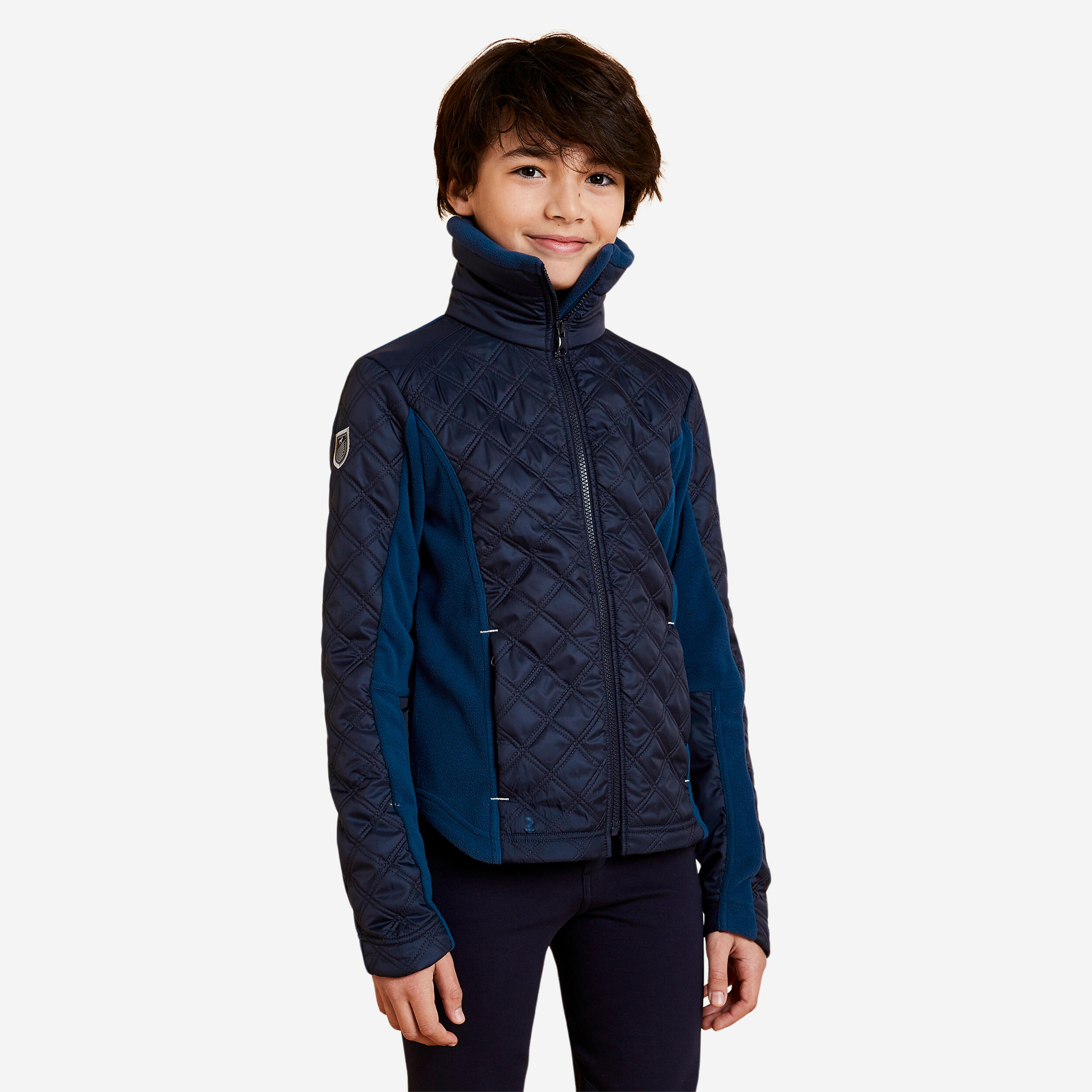 Kids' Horse Riding Bi-Material Warm Fleece - 500 Blue