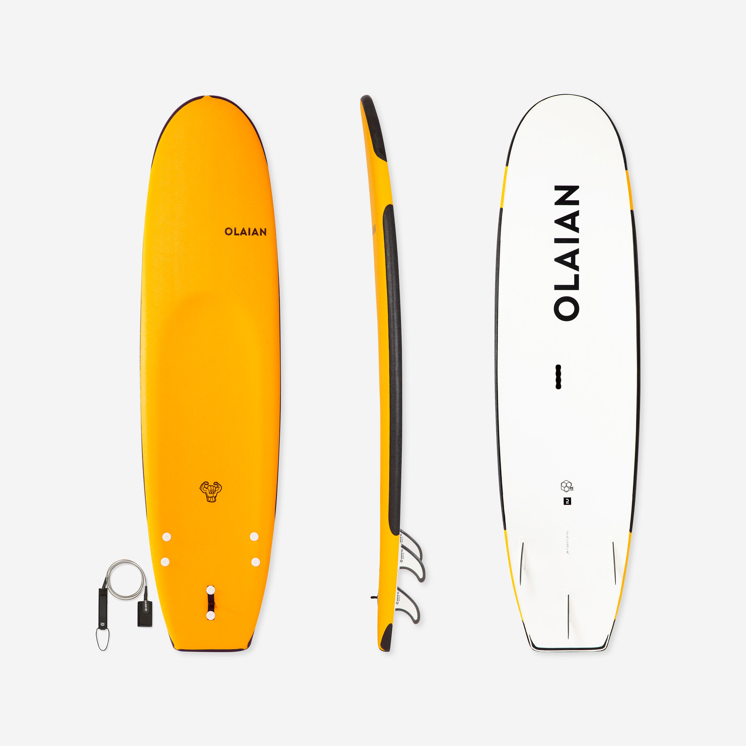 84 L Reinforced Foam Surfboard with Leash - 100 Yellow