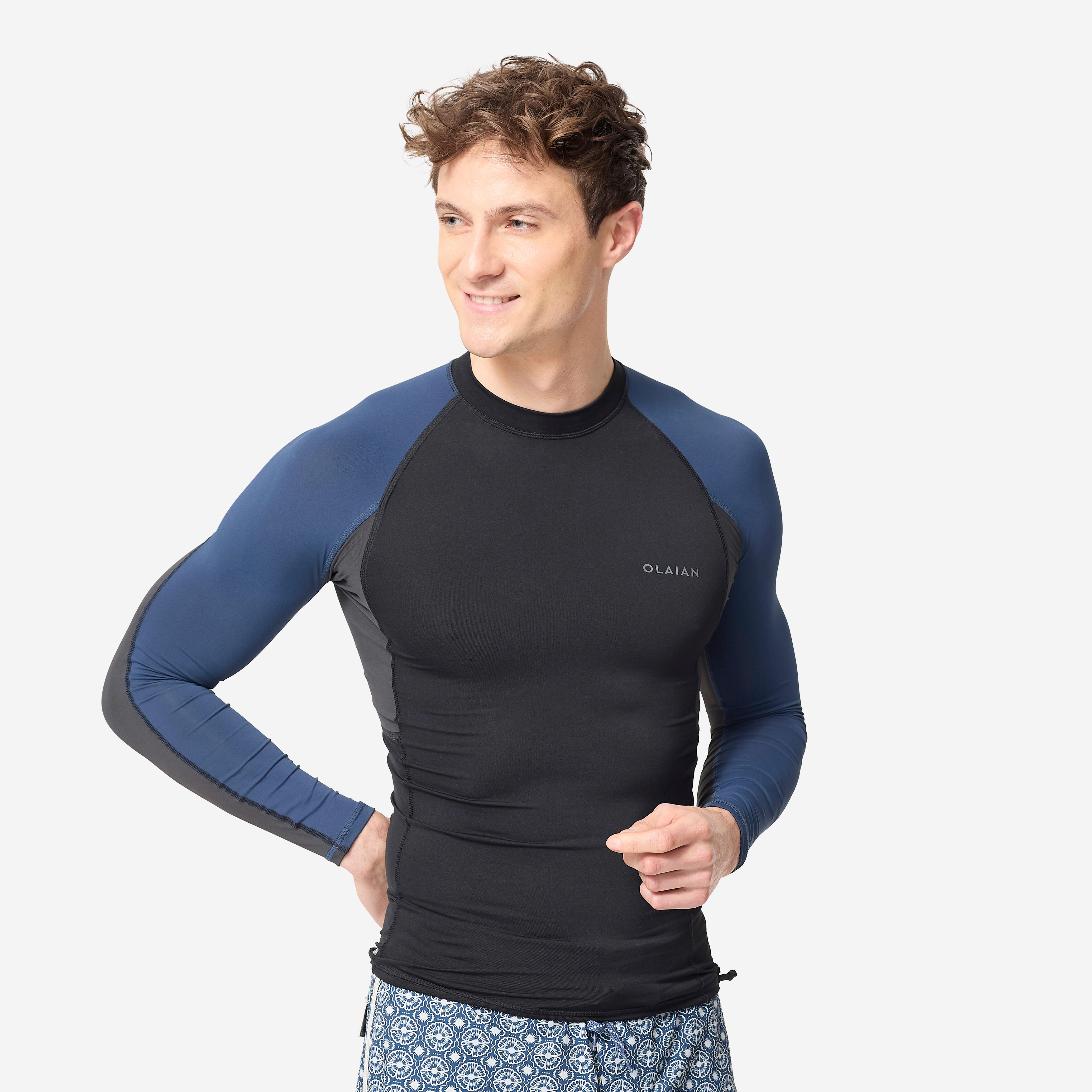Menâs Long-Sleeved Surfing Rash Guard, 500